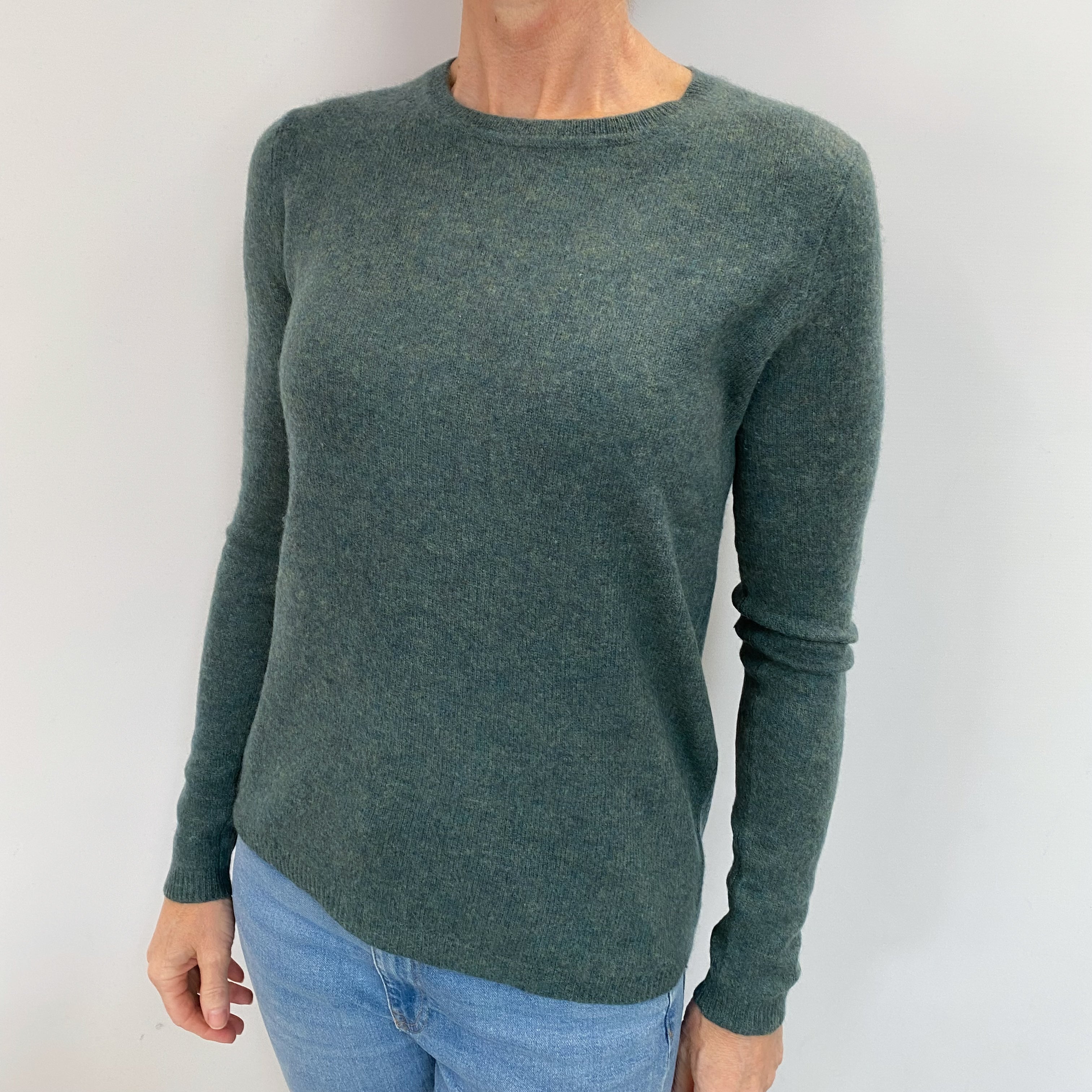 Spruce Green Cashmere Crew Neck Jumper Small