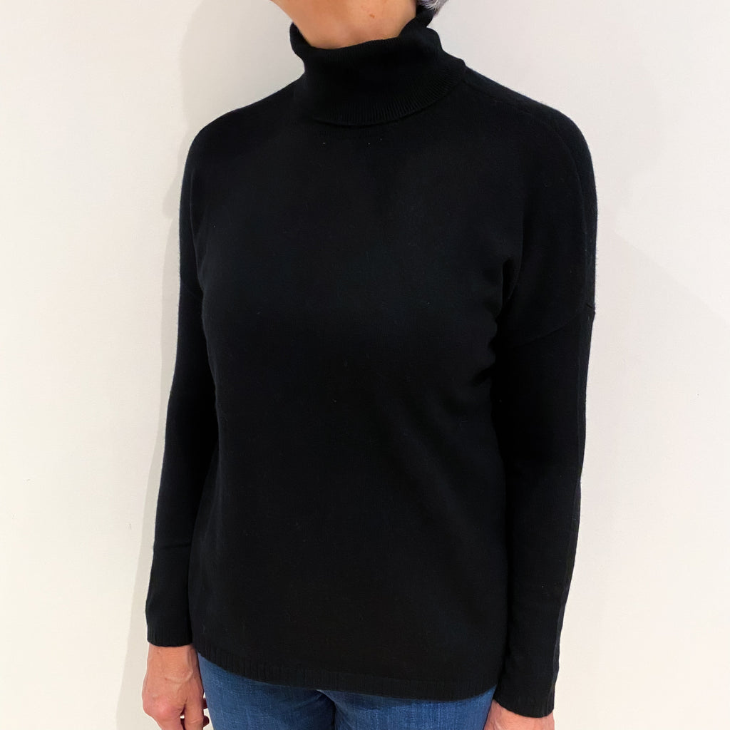 Black Cashmere Polo Neck Jumper Medium