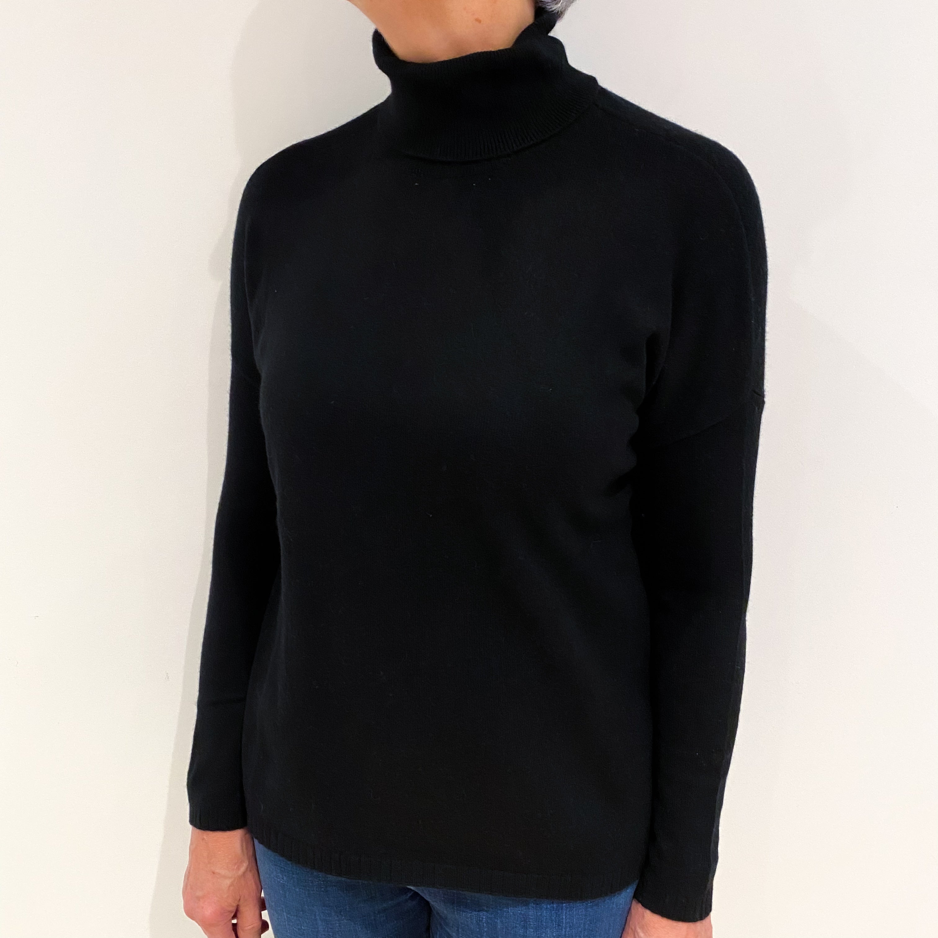 Black Cashmere Polo Neck Jumper Medium