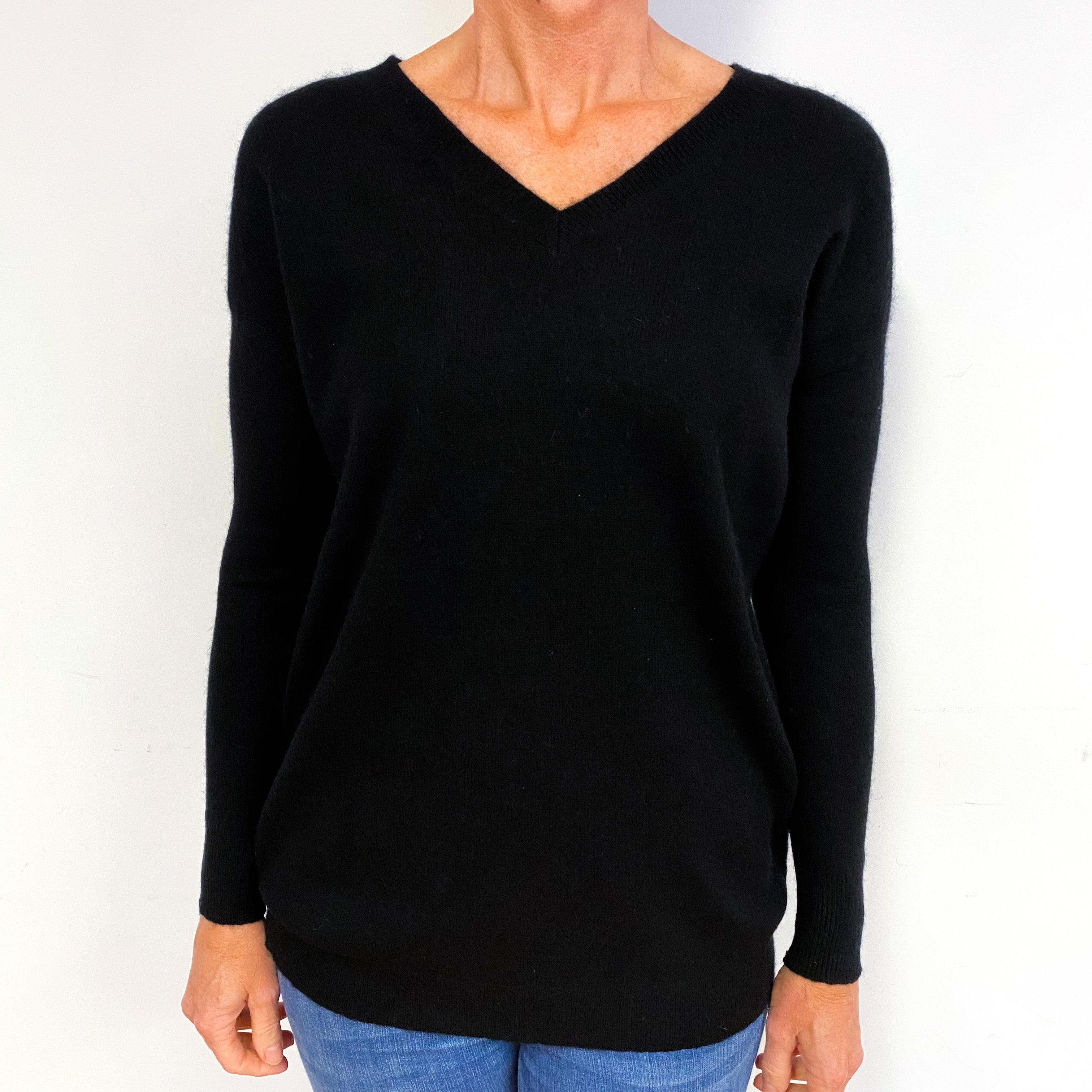 Black Cashmere V-Neck Jumper Medium