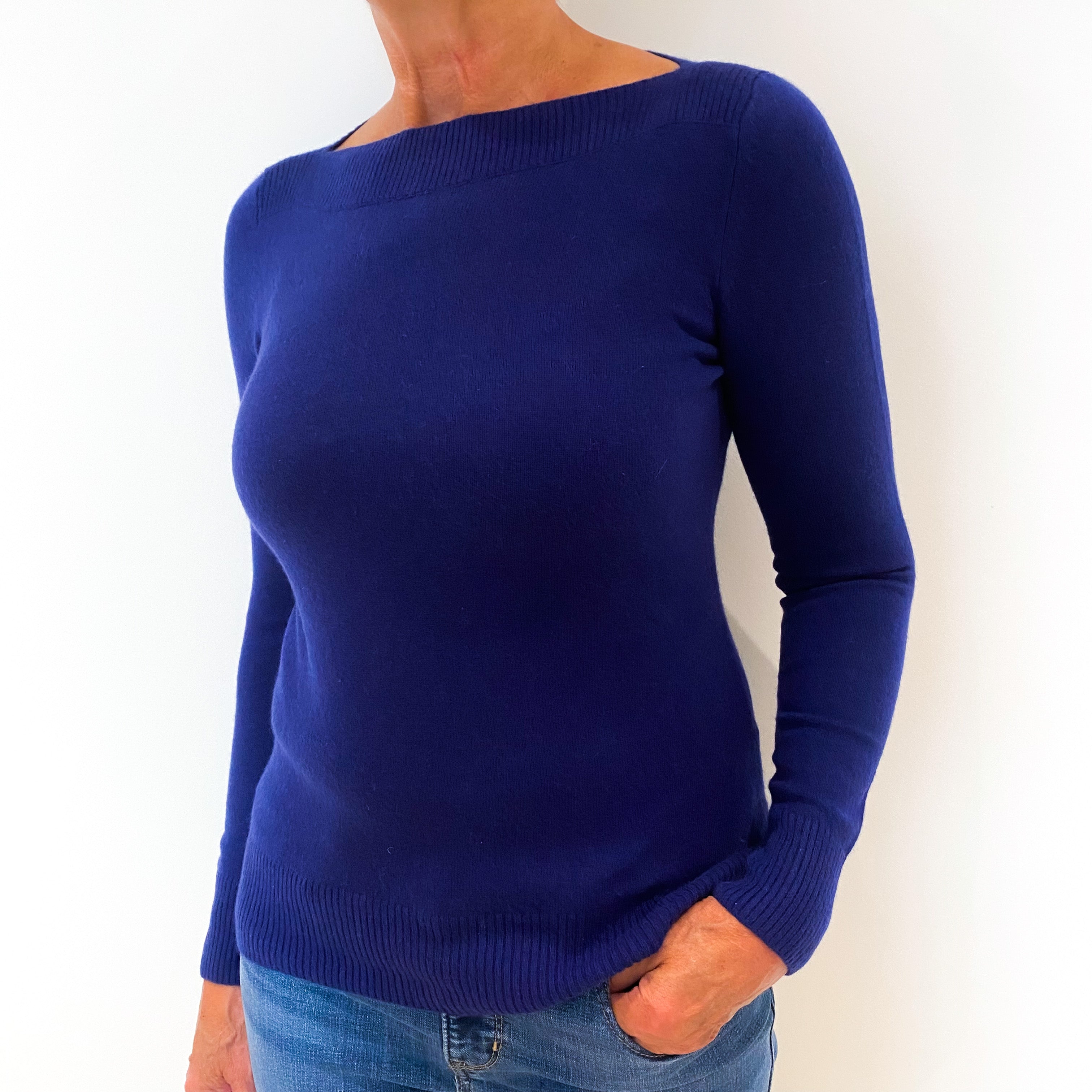 Admiral Blue Cashmere Boat Neck Jumper Medium