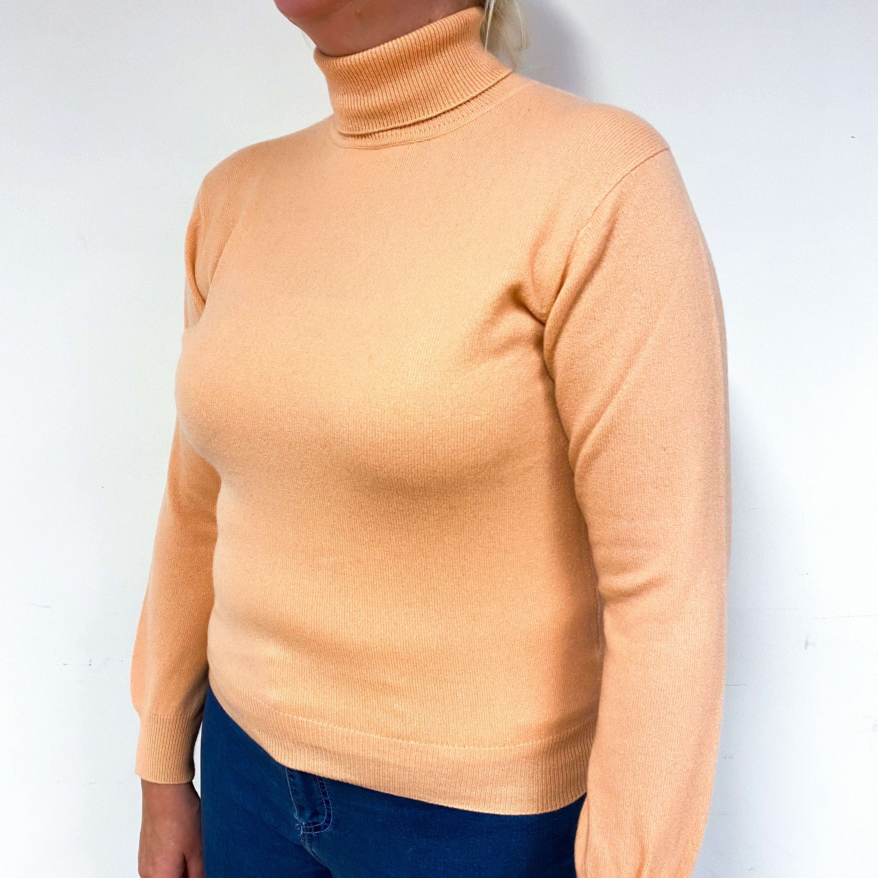Peach Orange Cashmere Polo Neck Jumper Large