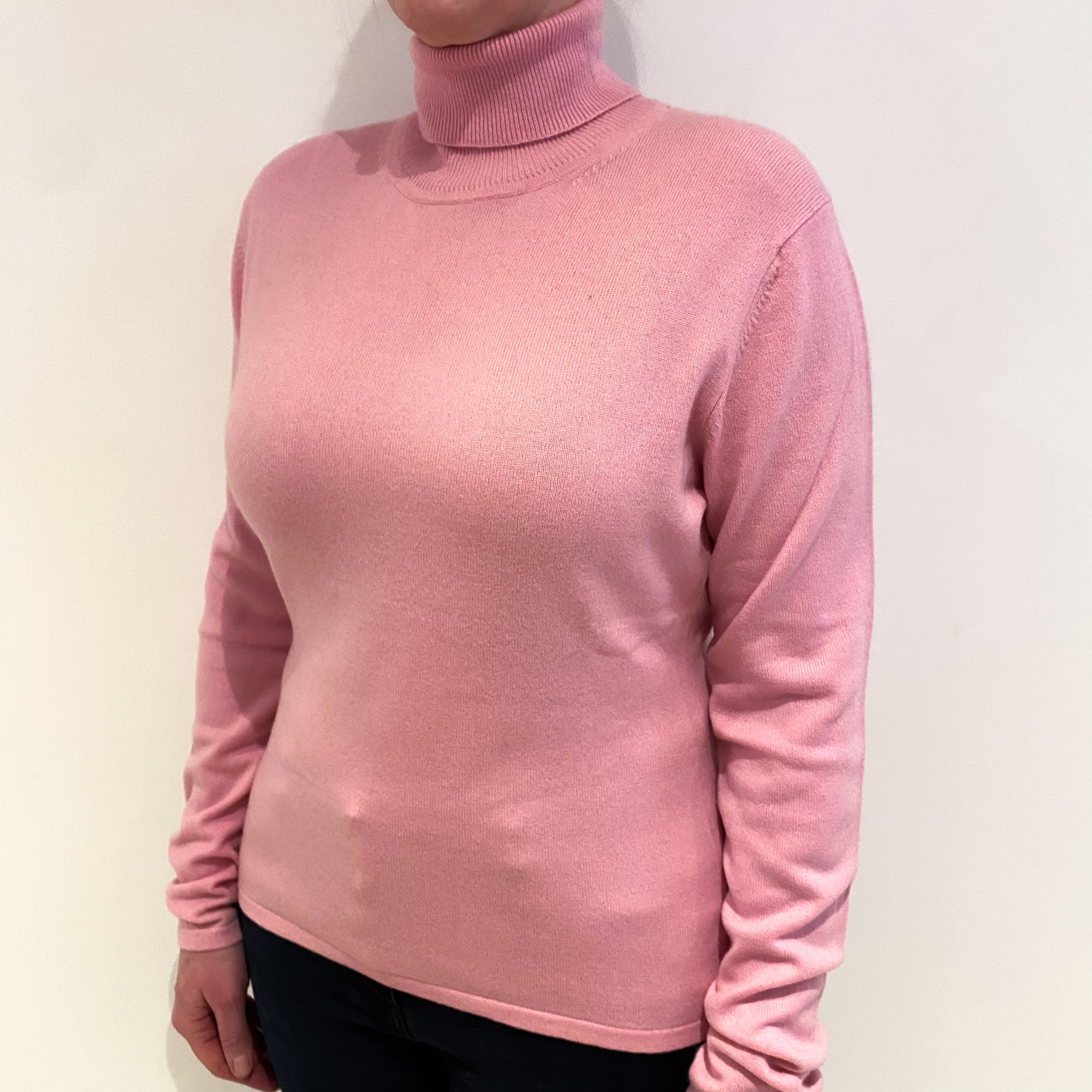 Blush Pink Cashmere Polo Neck Jumper Large