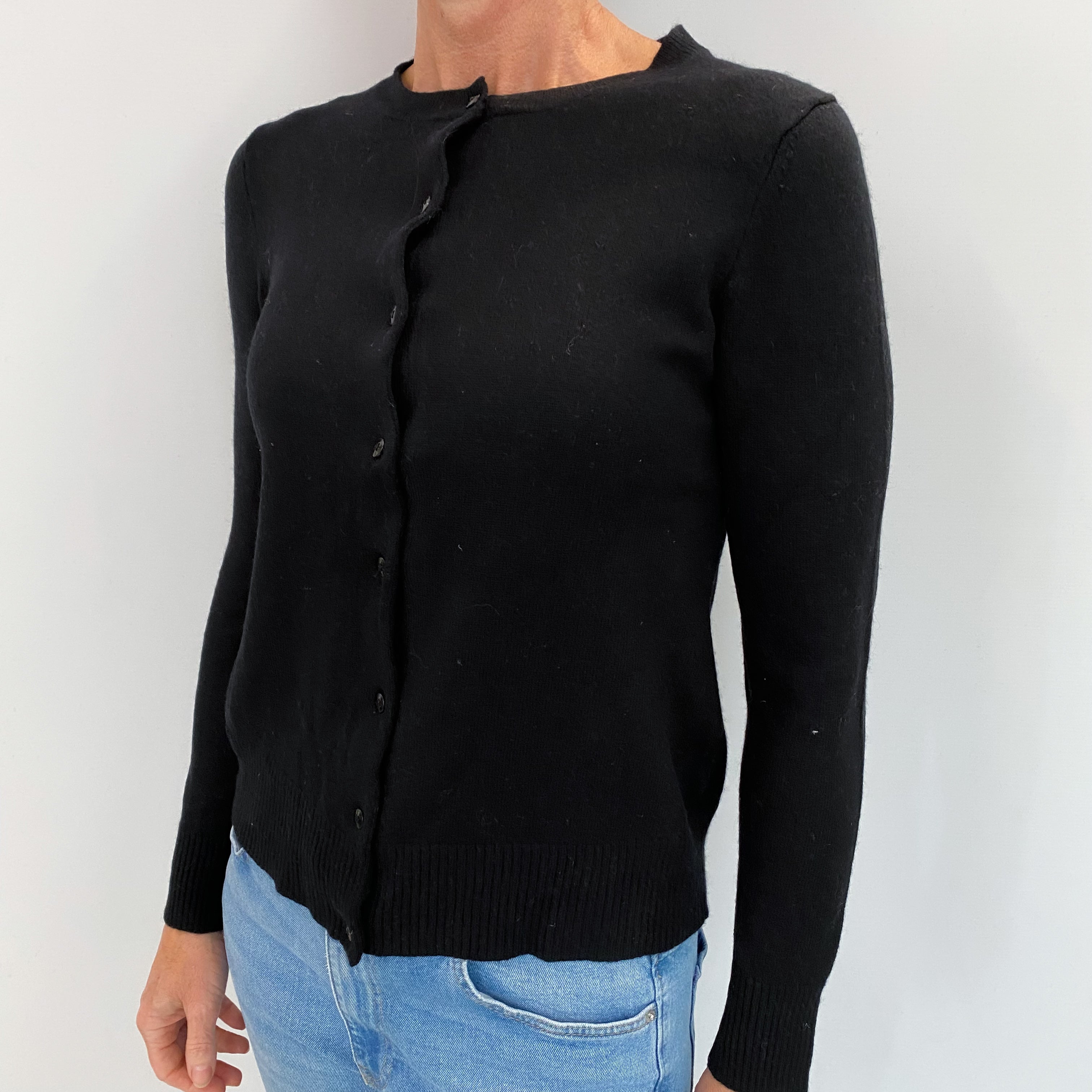 Black Cashmere Crew Neck Cardigan Small