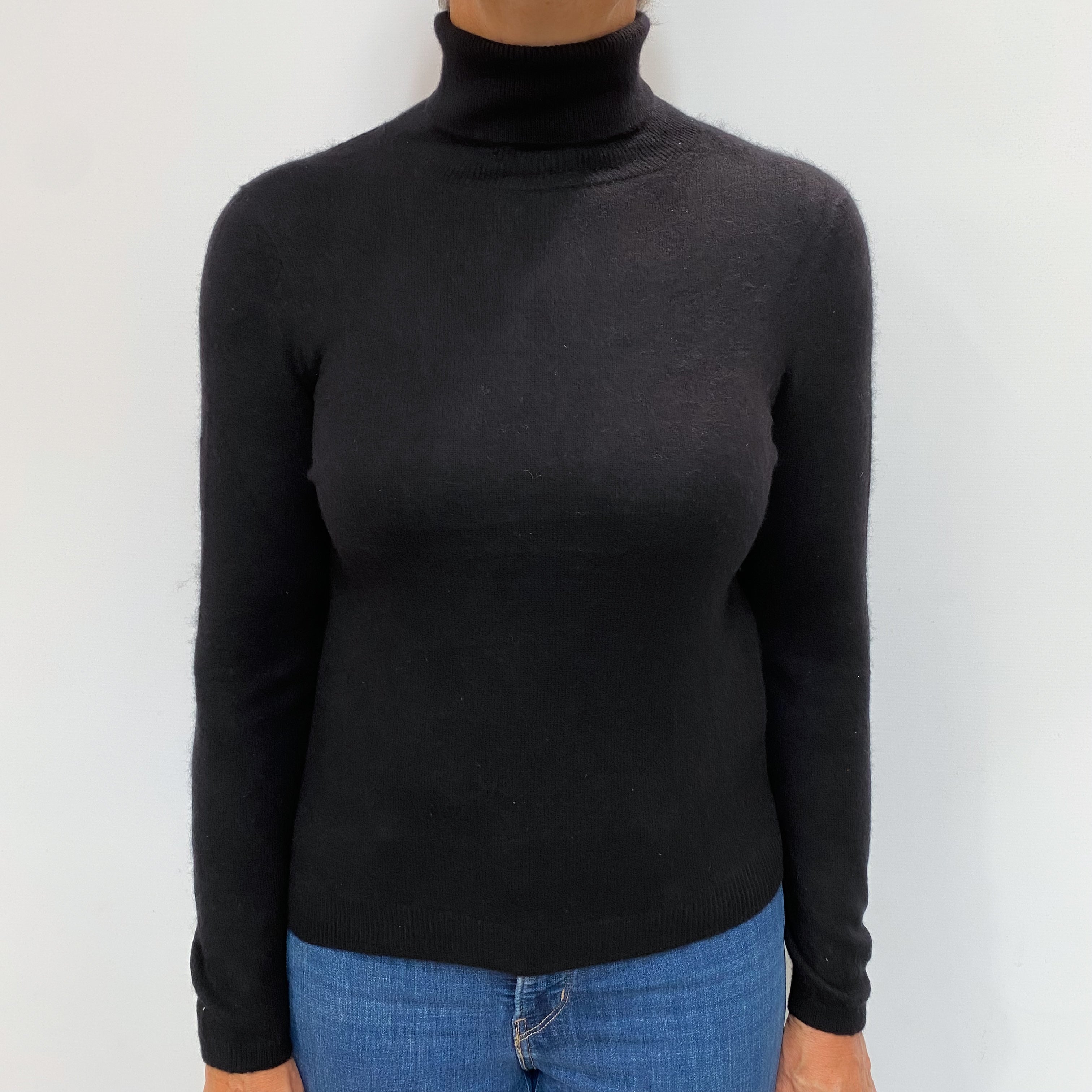 Black Cashmere Polo Neck Jumper Medium