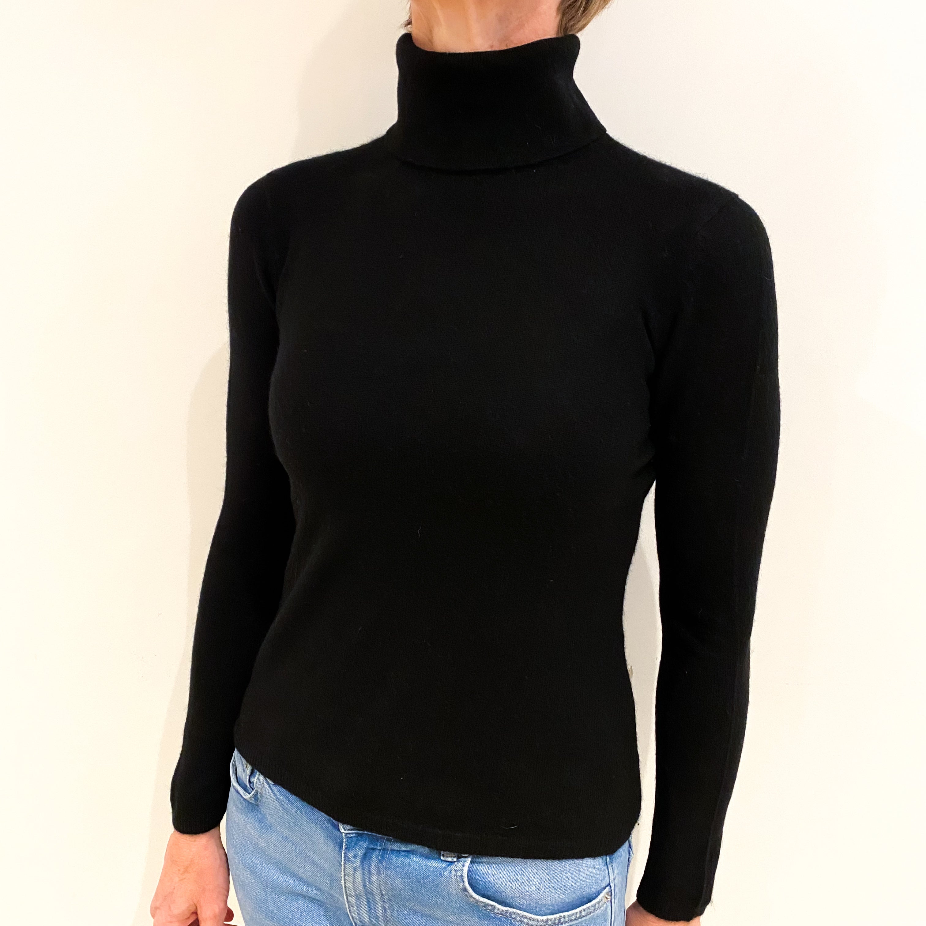 Black Cashmere Polo Neck Jumper Small