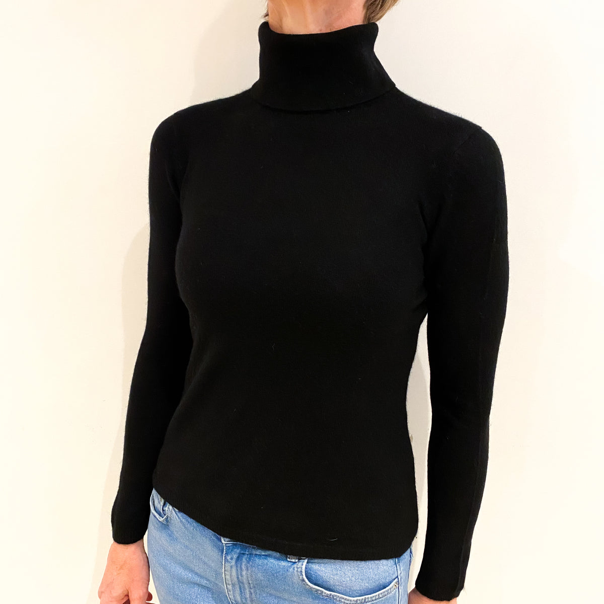 Black Cashmere Polo Neck Jumper Small