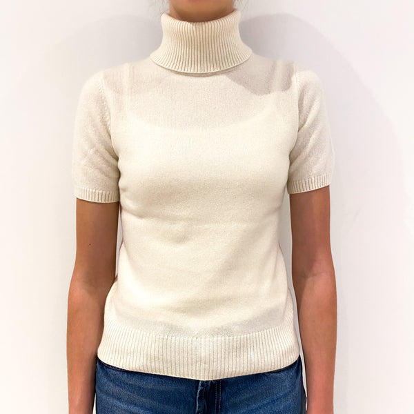 Cream Short Sleeve Cashmere Polo Neck Jumper Extra Small