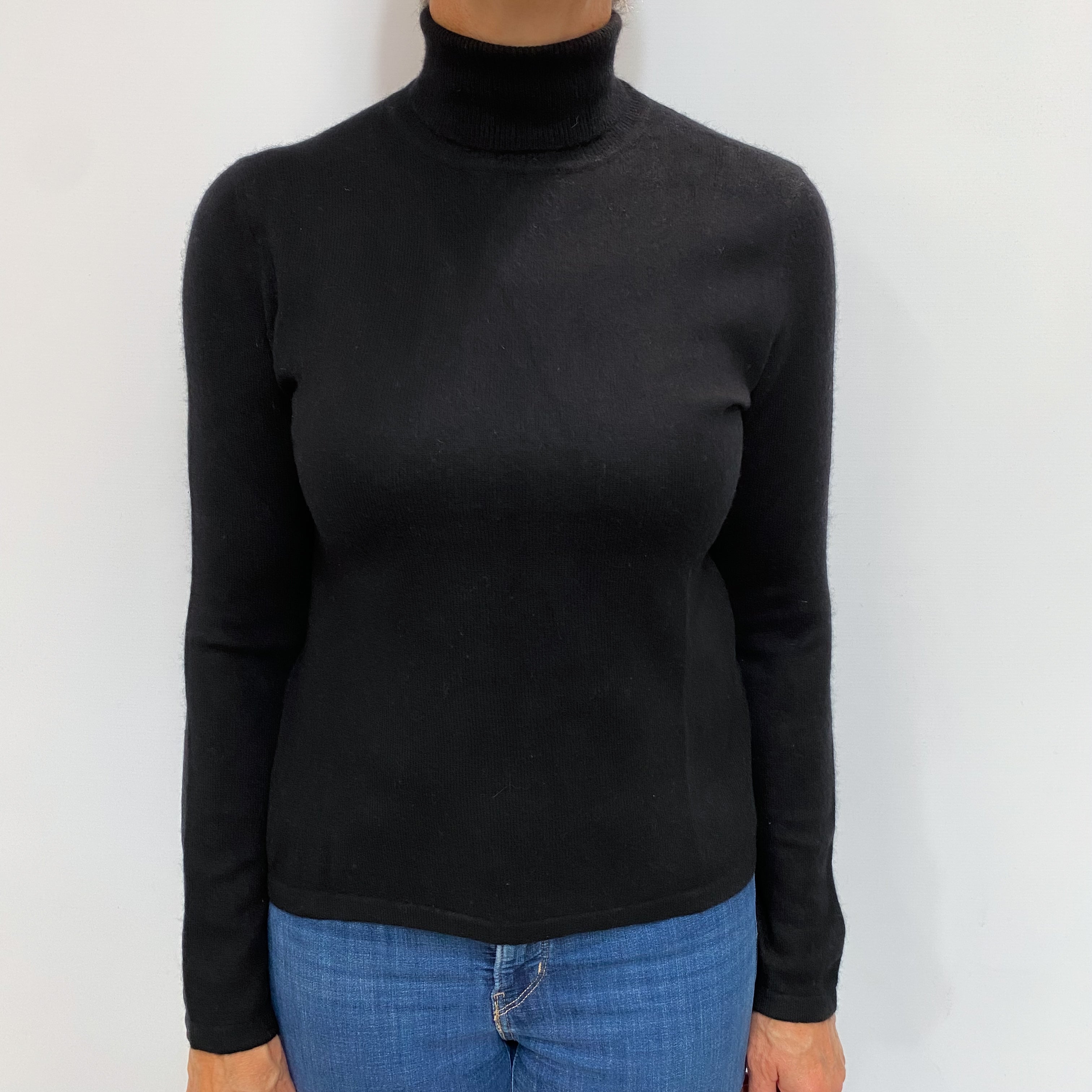 Black Cashmere Polo Neck Jumper Medium
