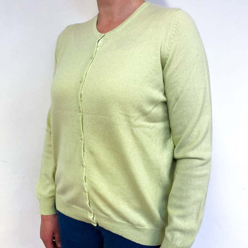 Soft Lime Green Cashmere Crew Neck Cardigan Large