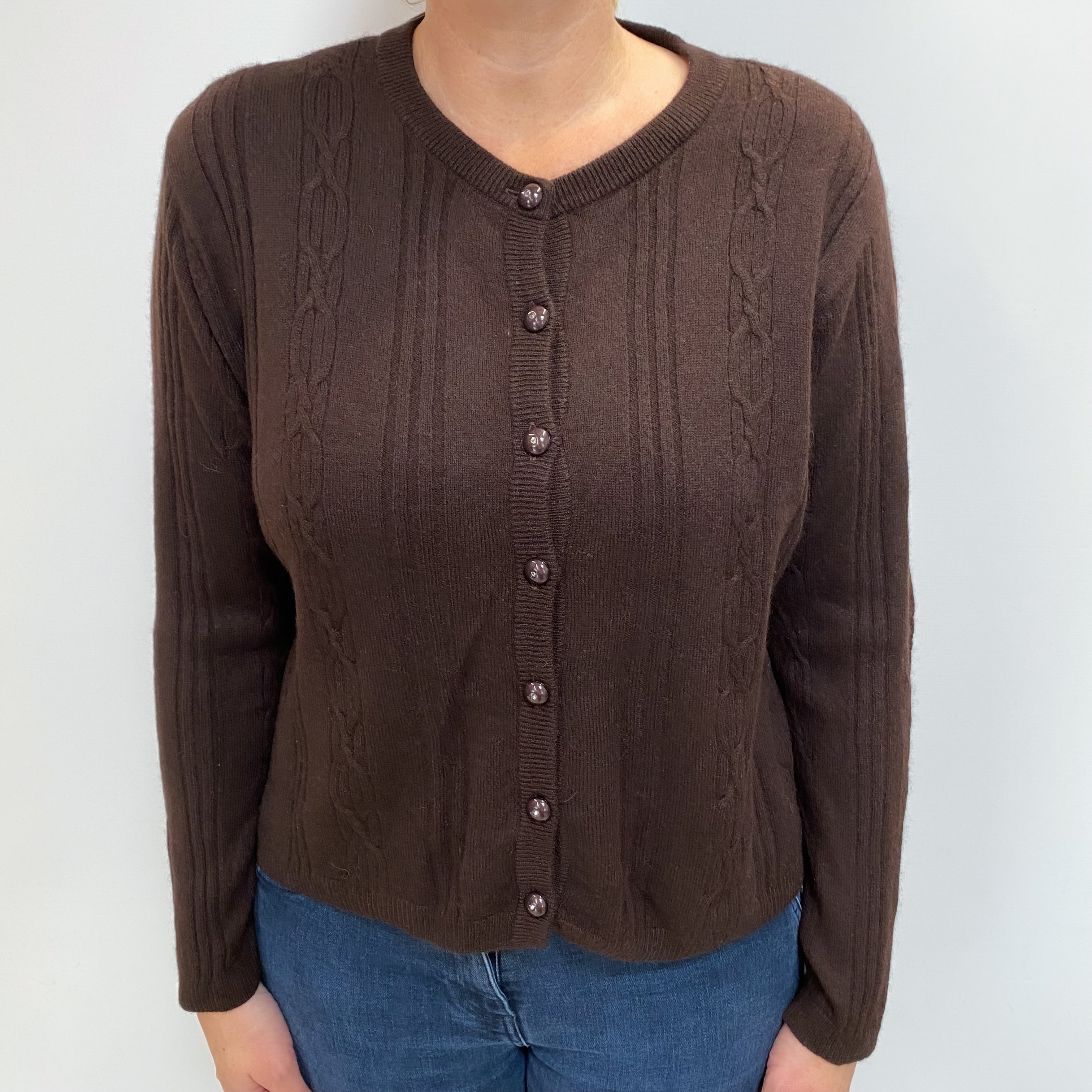 Peppercorn Brown Cashmere Crew Cardigan Large