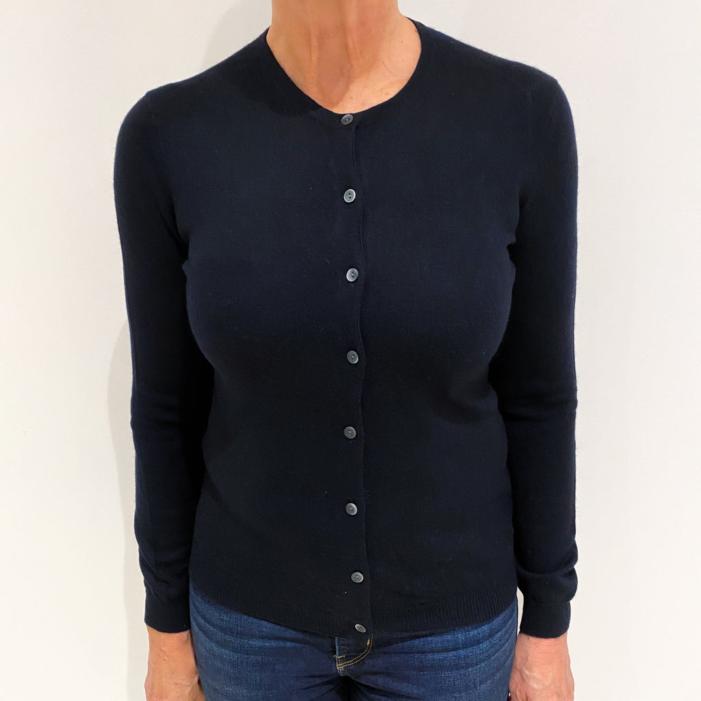 Dark Navy Cashmere Crew Neck Cardigan Medium