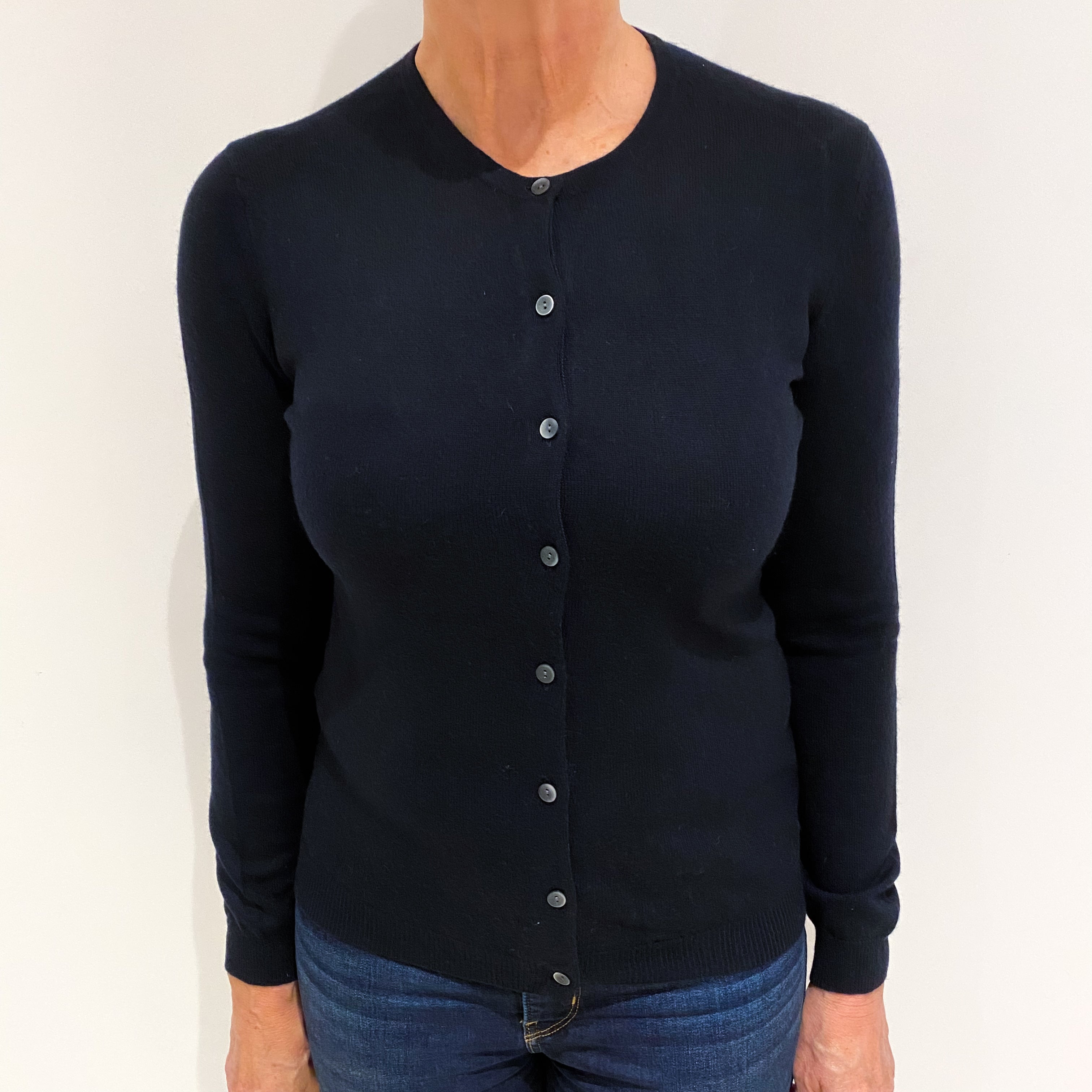 Dark Navy Cashmere Crew Neck Cardigan Medium