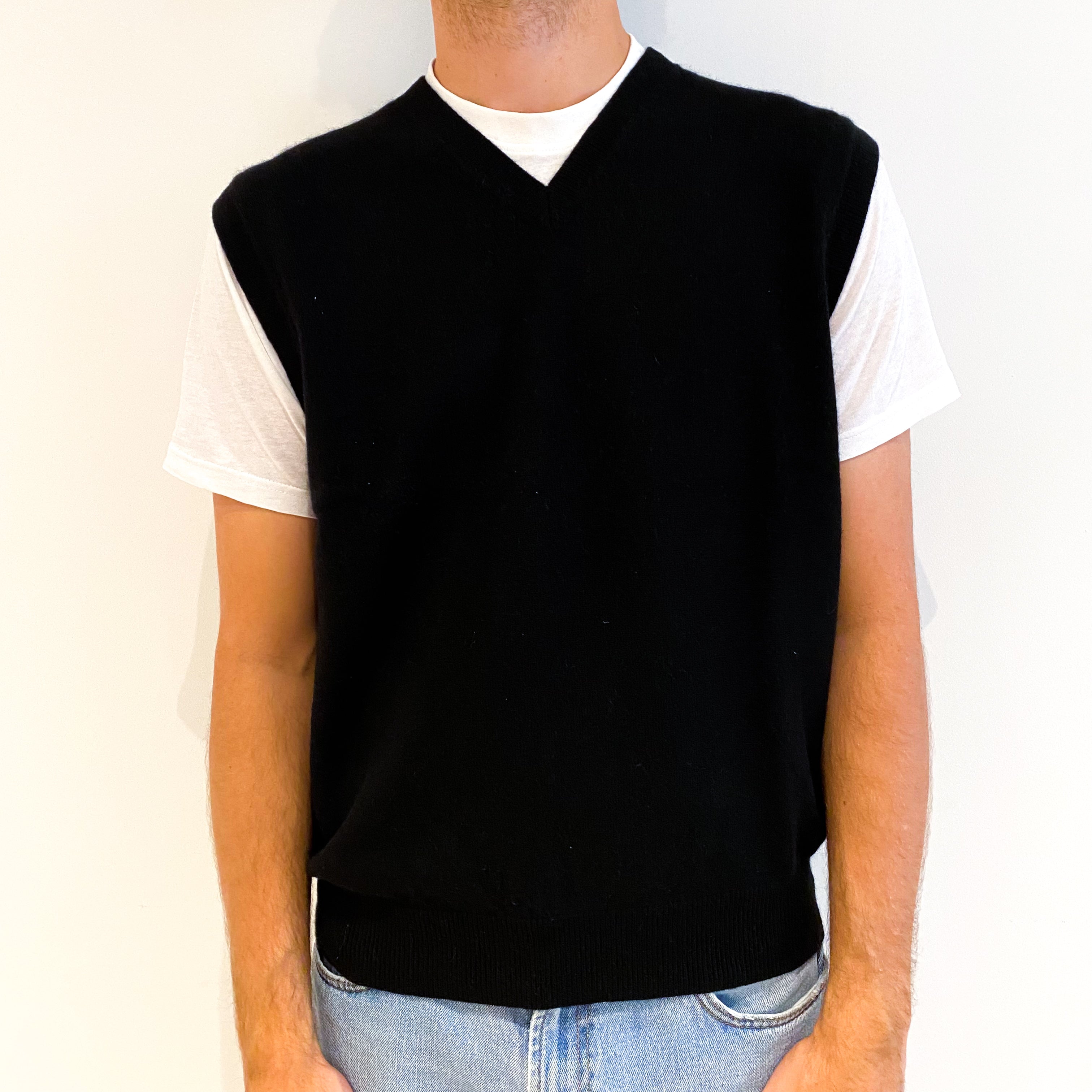 Men's Black Cashmere V-Neck Tank Top Large