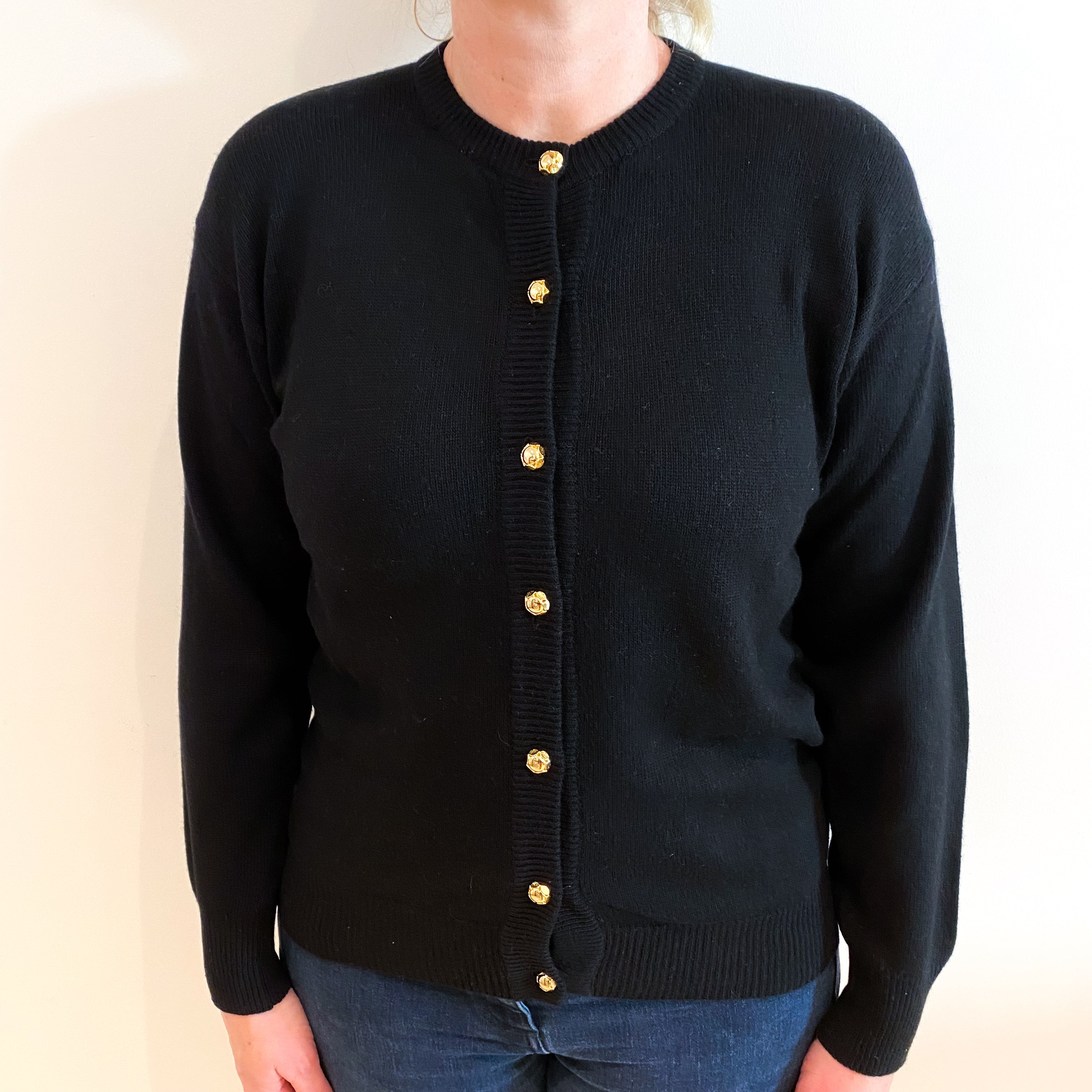 Black Cashmere Crew Neck Cardigan Large