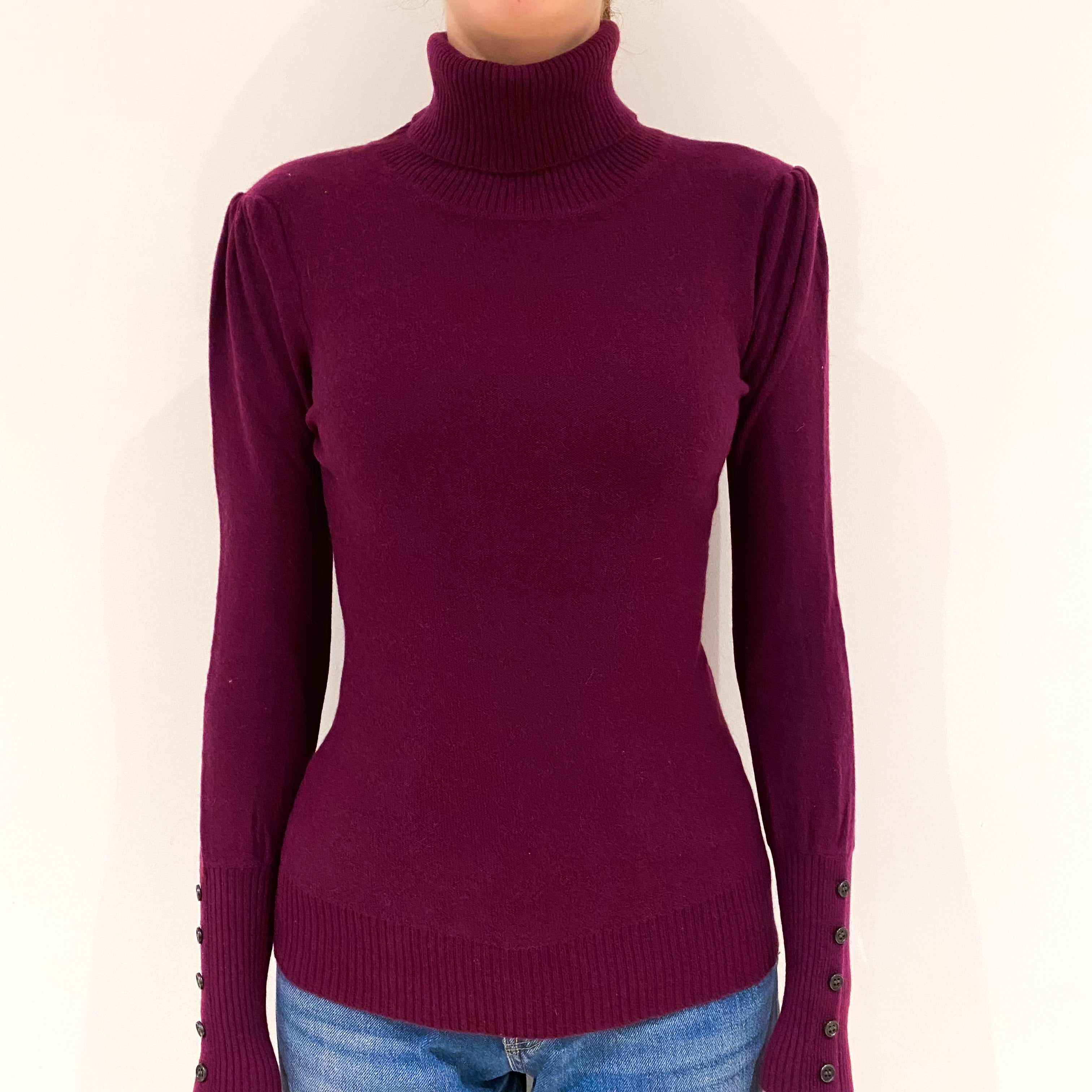 Plum Purple Cashmere Polo Neck Jumper Extra Small
