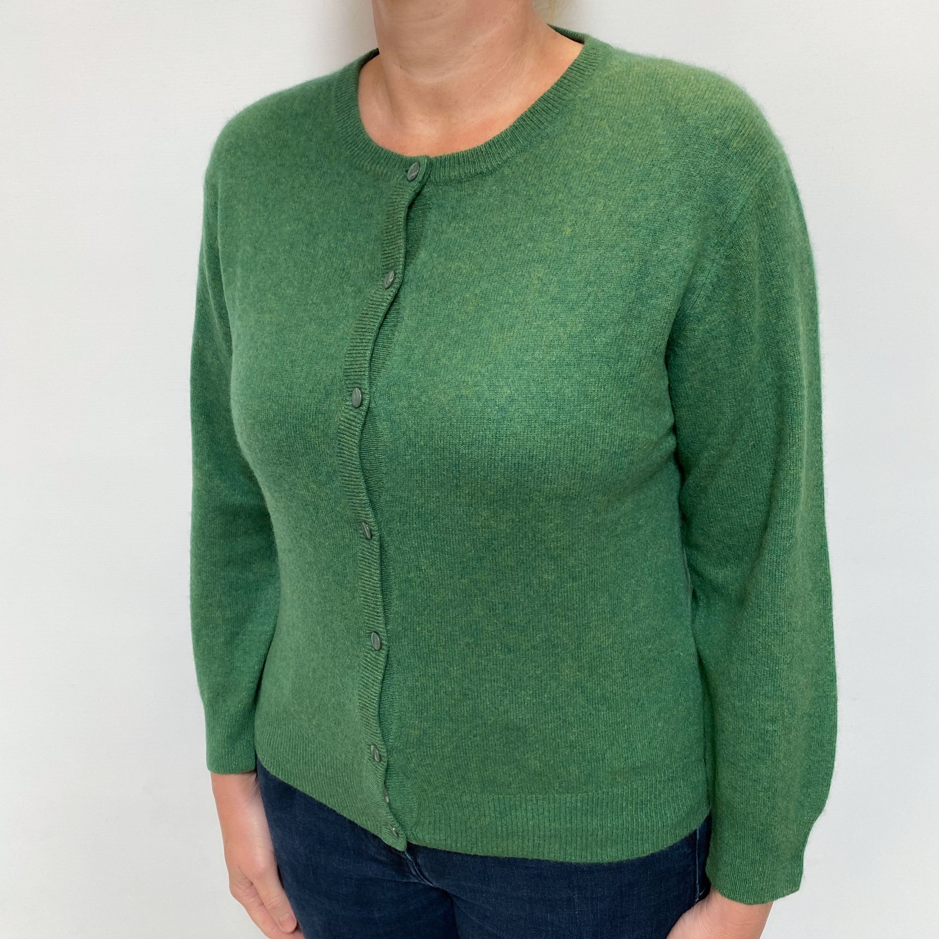 Grass Green Cashmere Crew Neck Cardigan Large