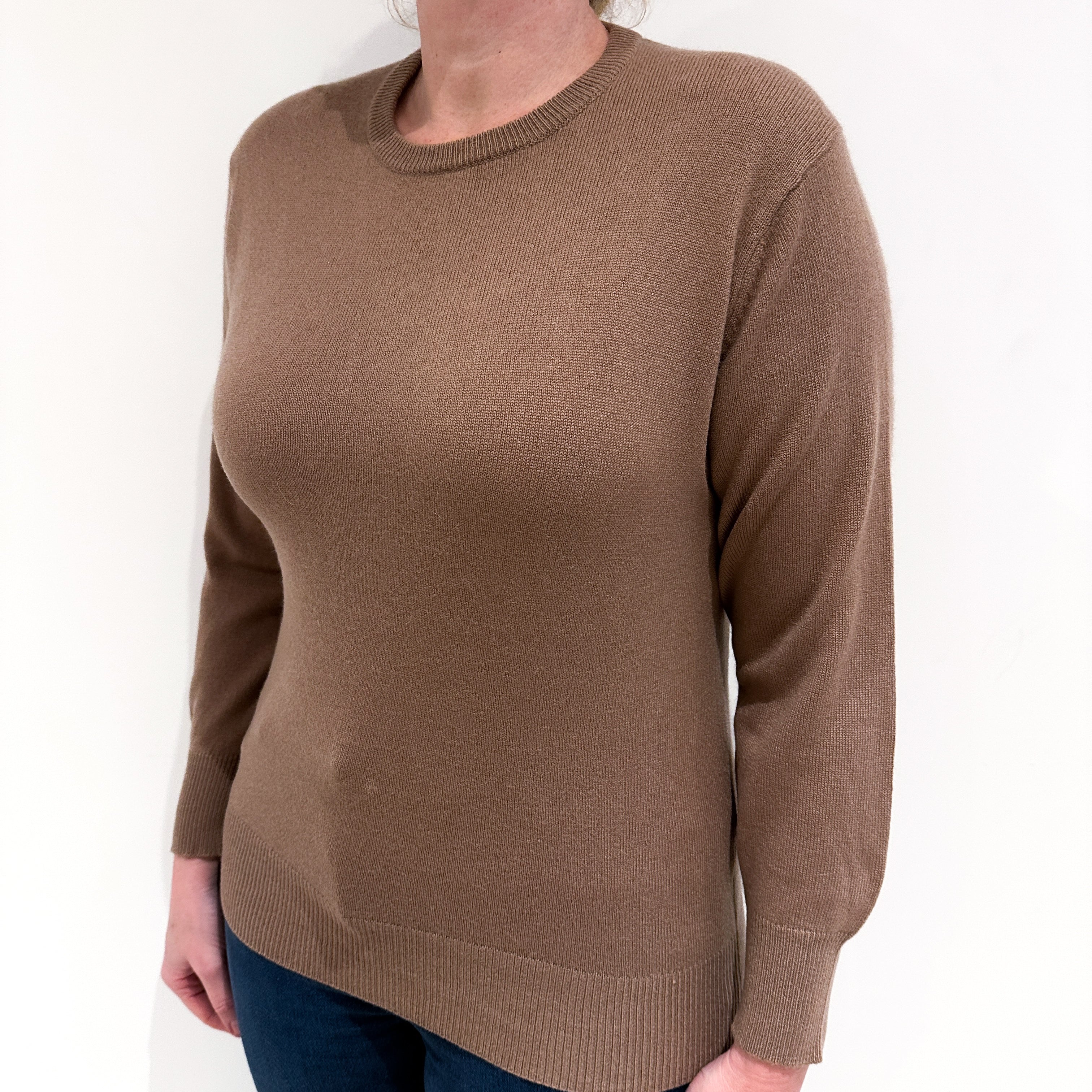 Mocha Brown Cashmere Crew Neck Jumper Large