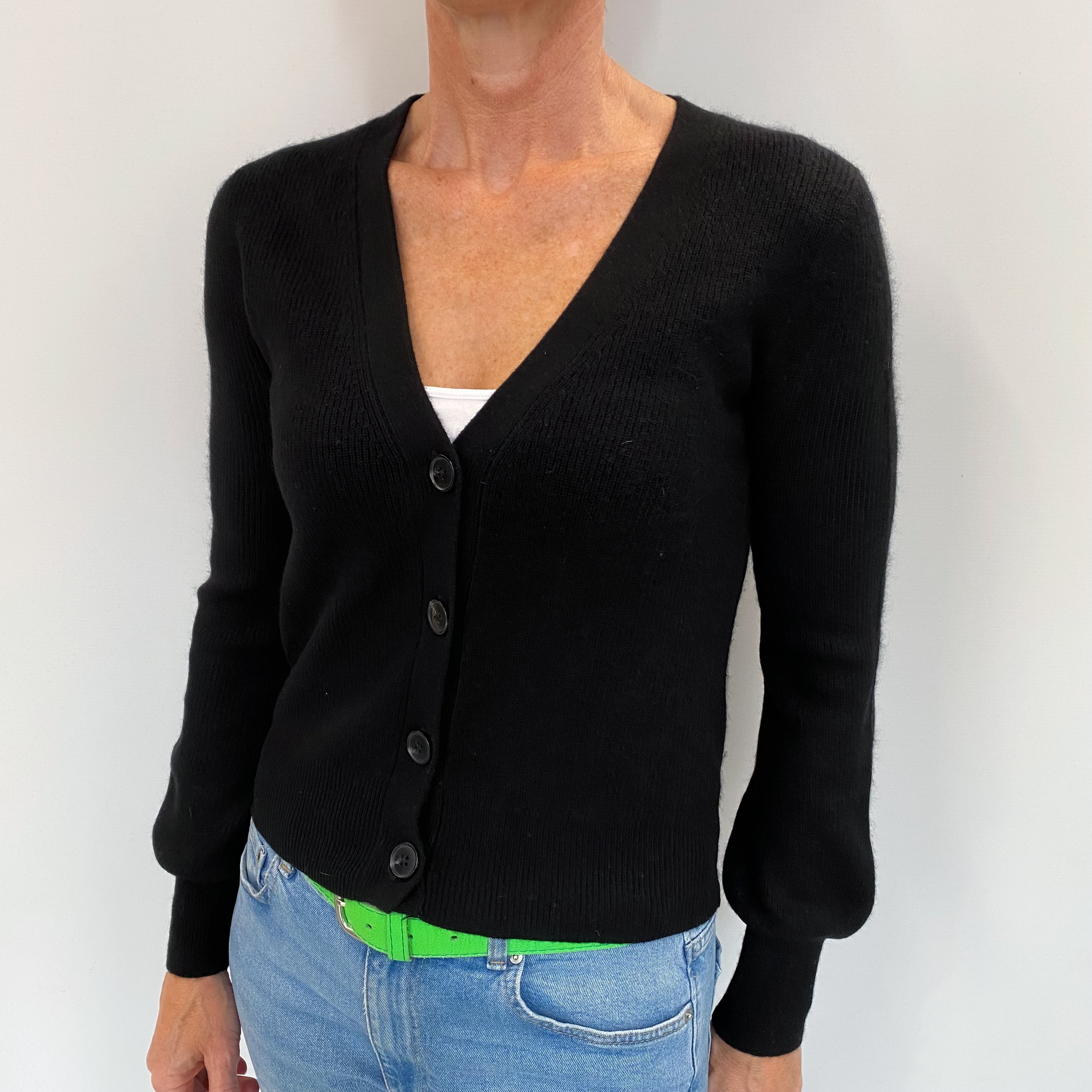 Black Cashmere V Neck Cardigan Small