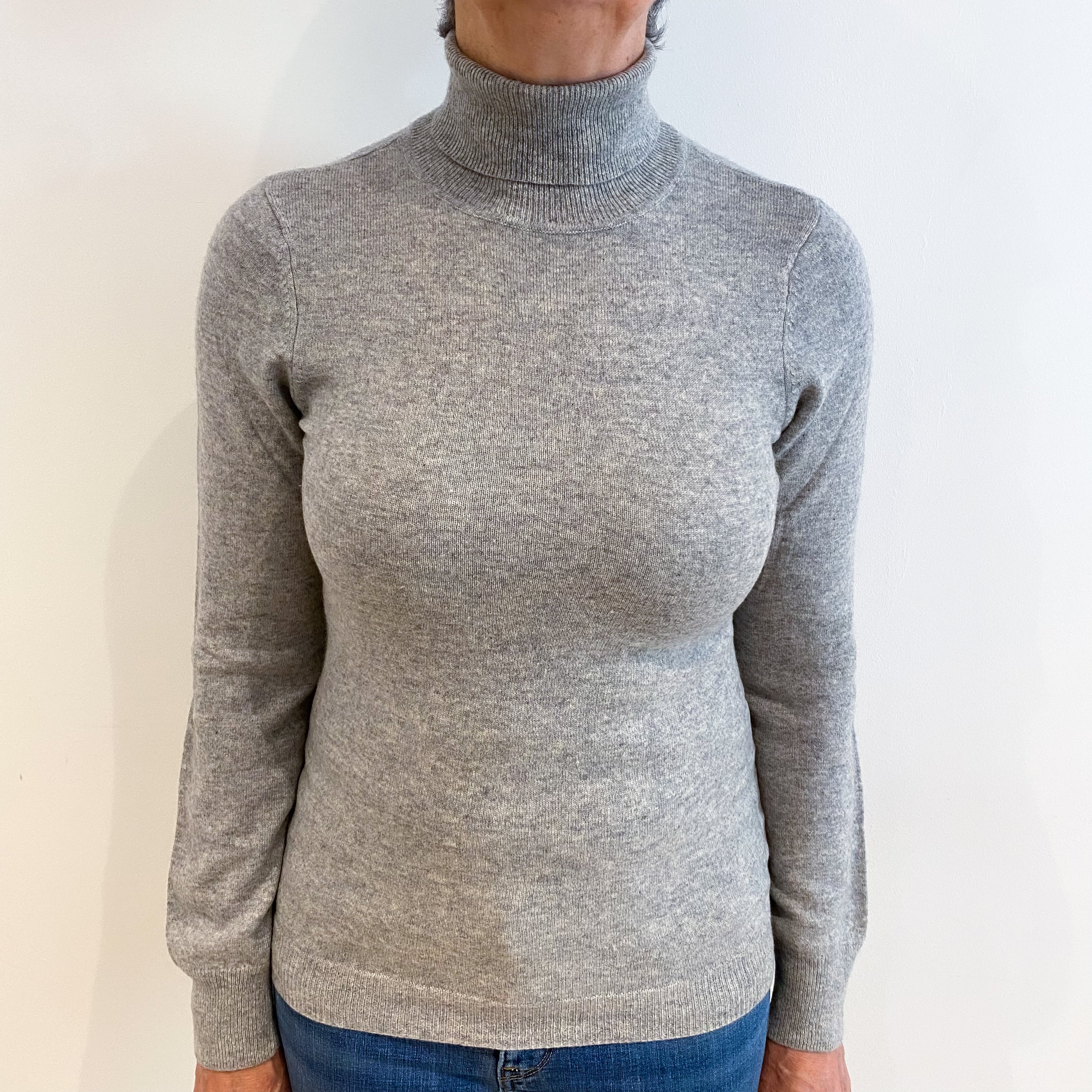 Smoke Grey Cashmere Polo Neck Jumper Medium