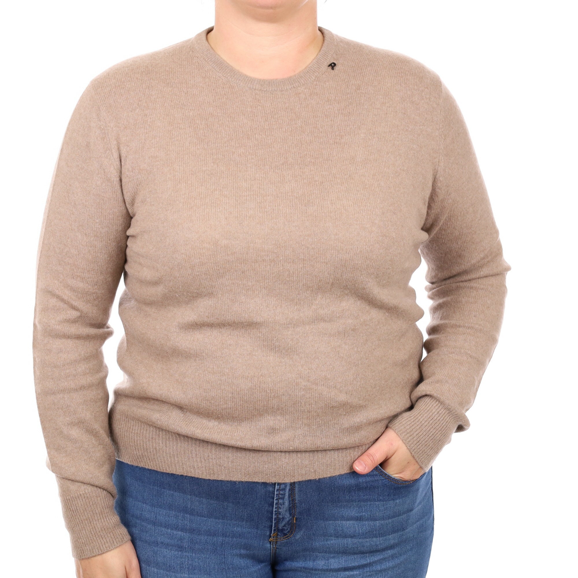 Taupe Brown Cashmere Crew Neck Jumper Large