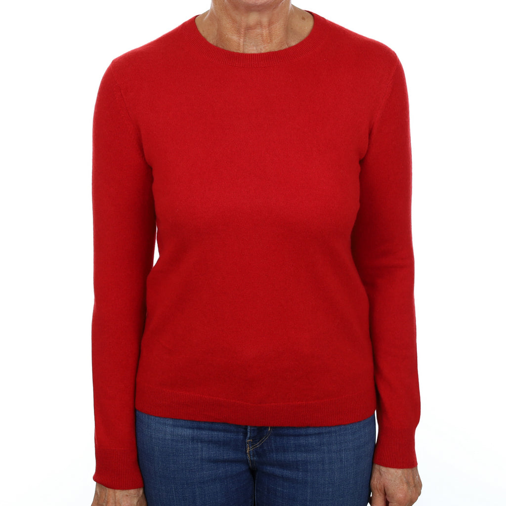 Scarlet Red Cashmere Crew Neck Jumper Small