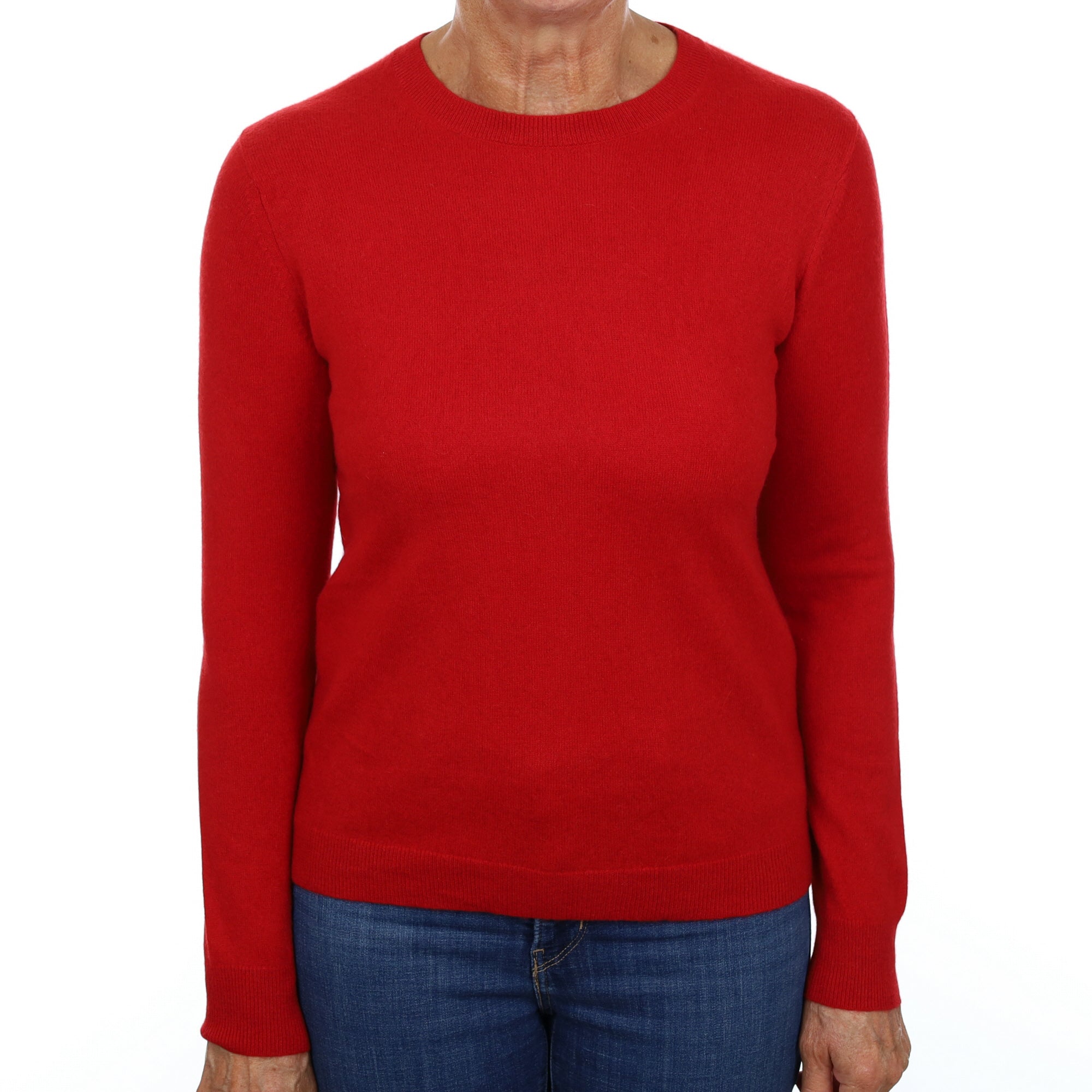 Scarlet Red Cashmere Crew Neck Jumper Small