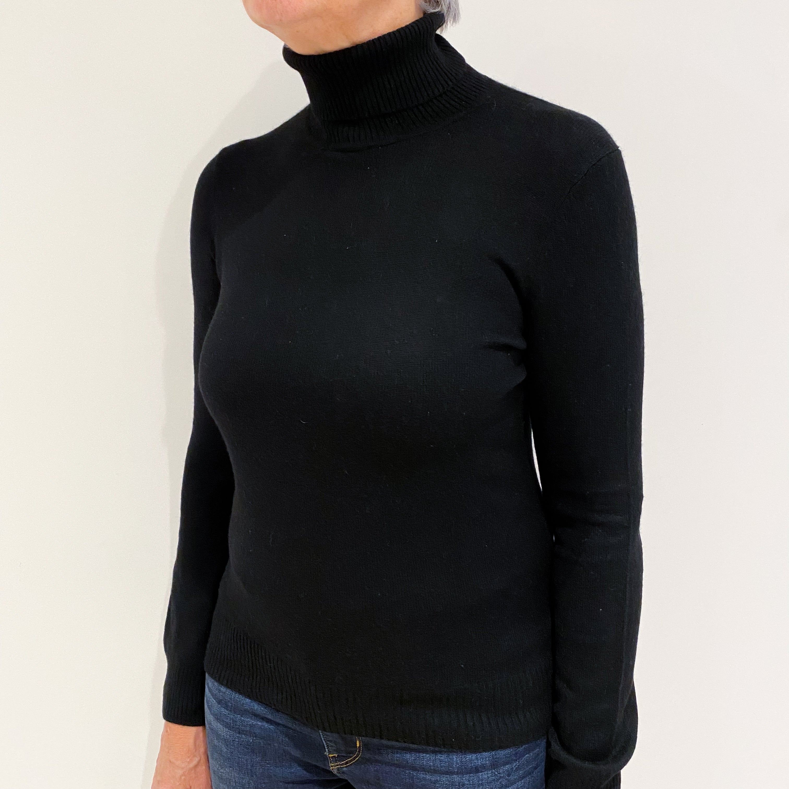 Black Cashmere Polo Neck Jumper Medium