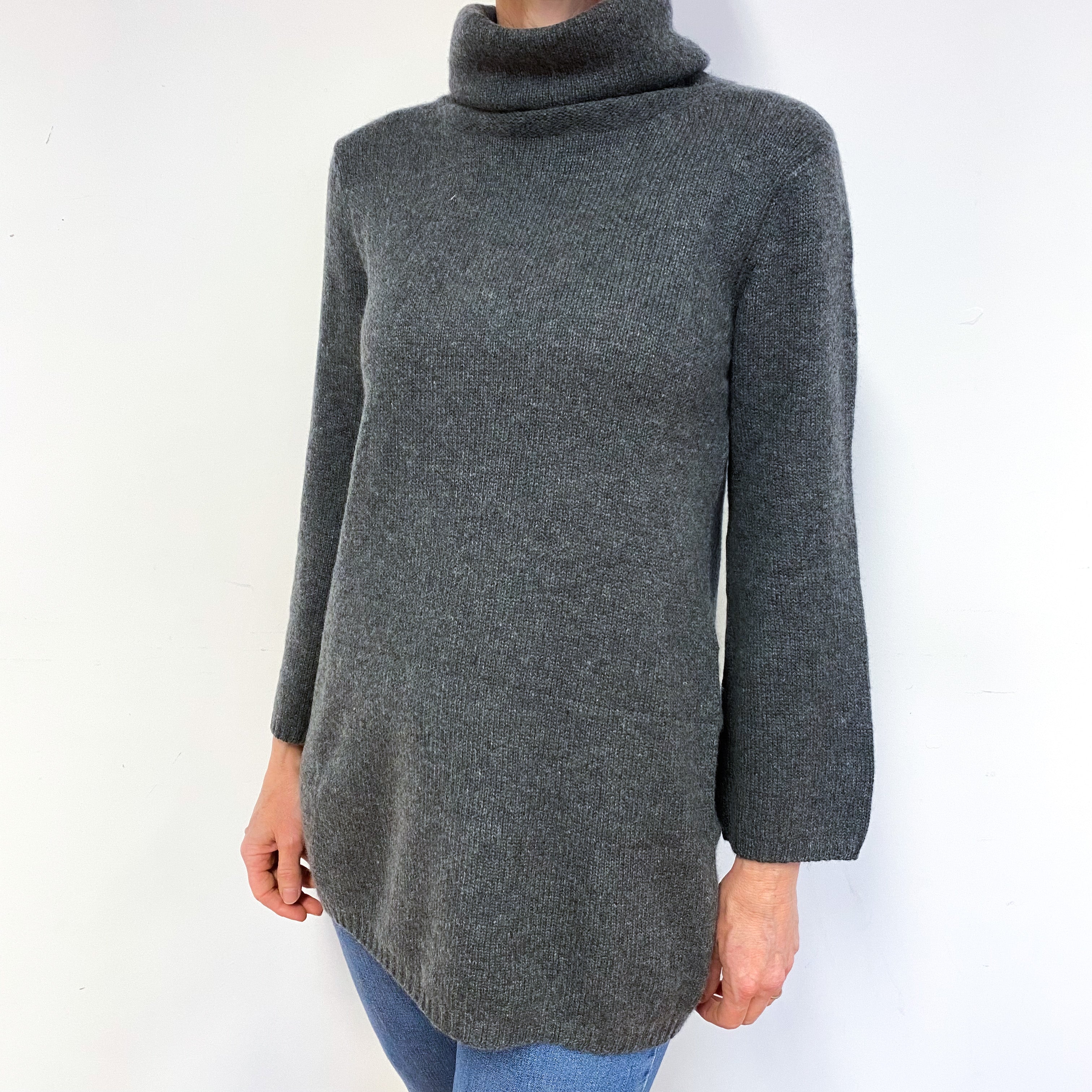 Slate Grey Cashmere Polo Neck Jumper Medium