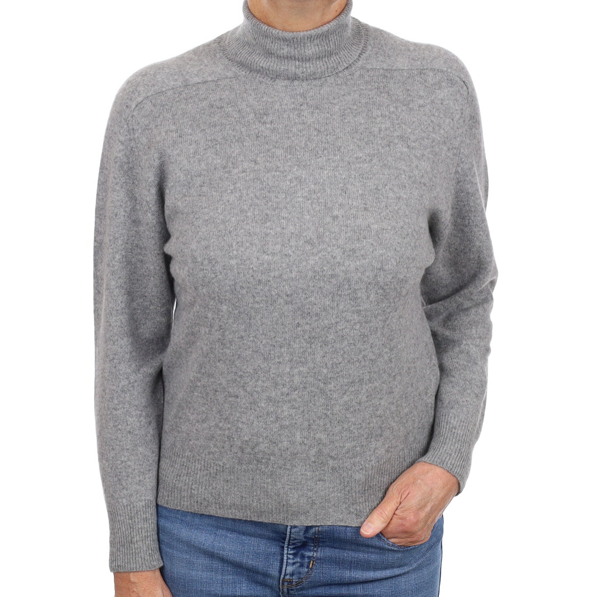 Smoke Grey Cashmere Polo Neck Jumper Medium