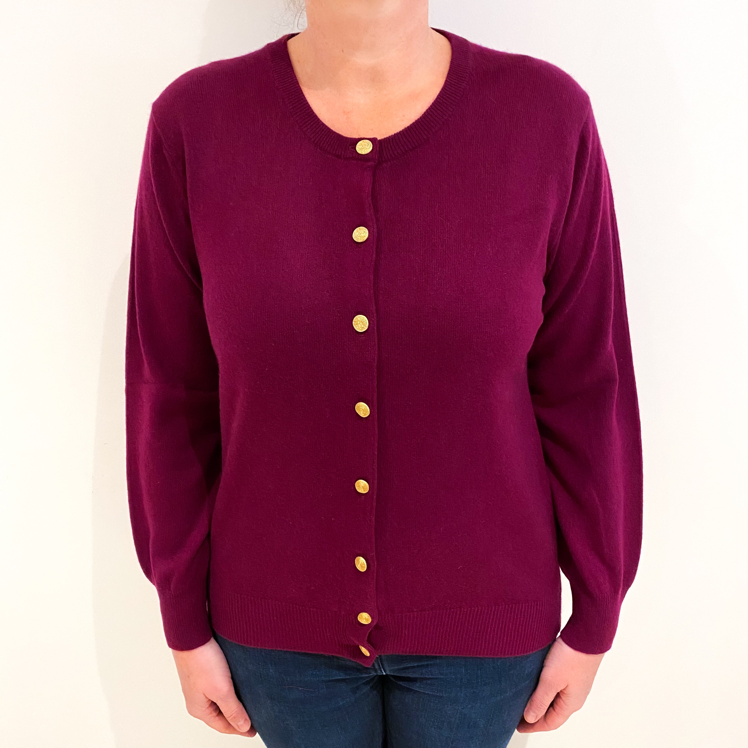 Mulberry Purple Cashmere Crew Neck Cardigan Large