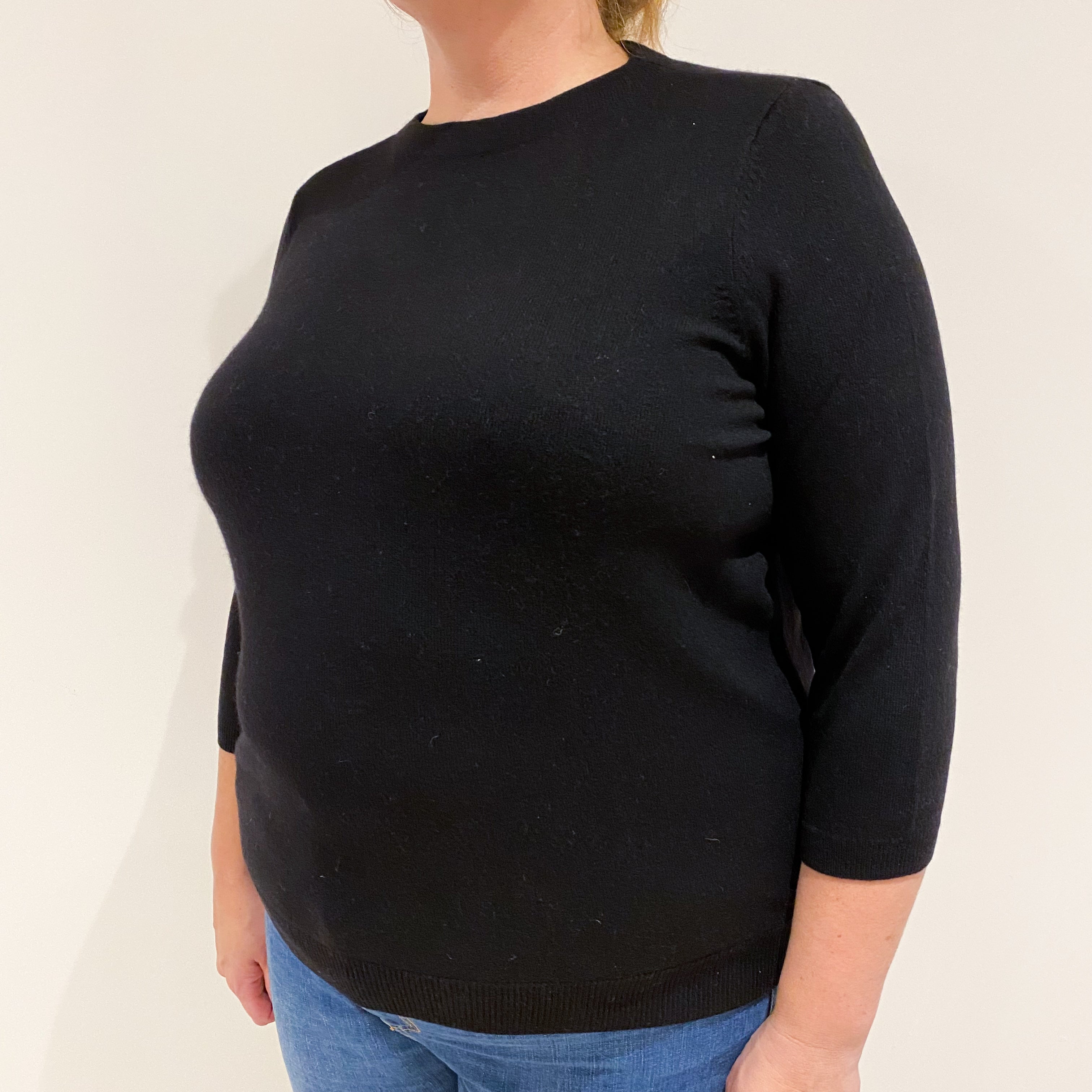 Black 3/4 Sleeved Cashmere Crew Neck Jumper XXXL Petite