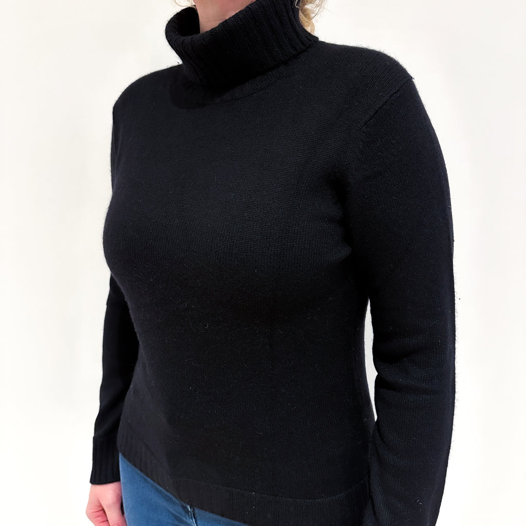 Black Heavy Knit Cashmere Polo Neck Jumper Large