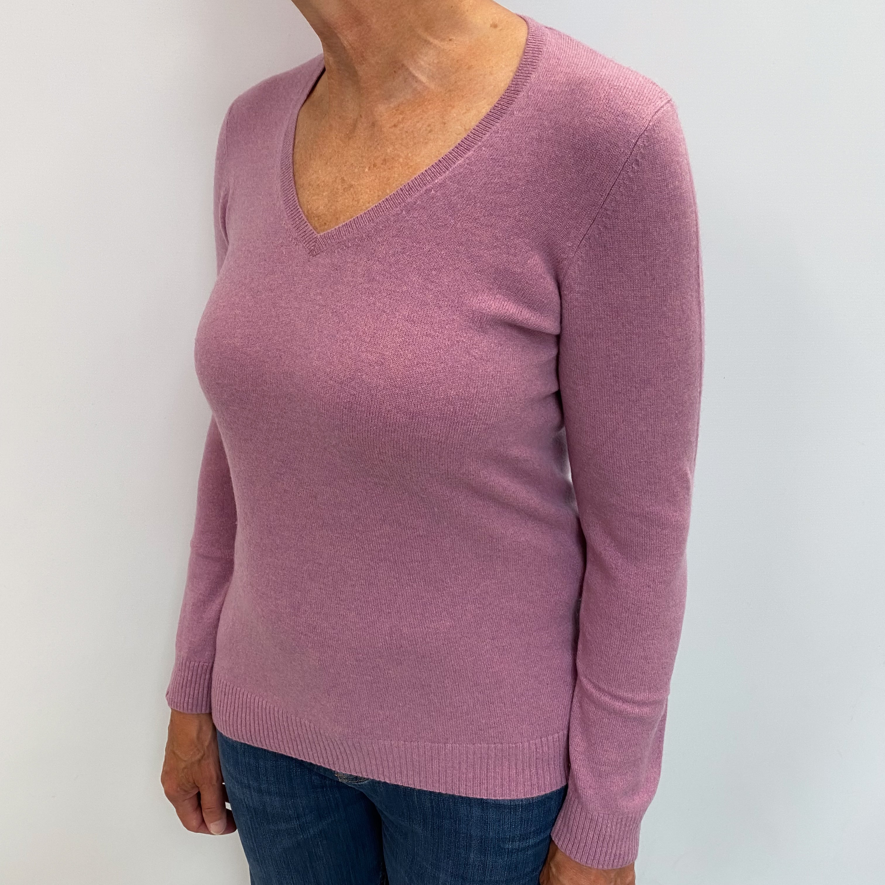 L.L Bean Wisteria Purple Cashmere V Neck Jumper Medium