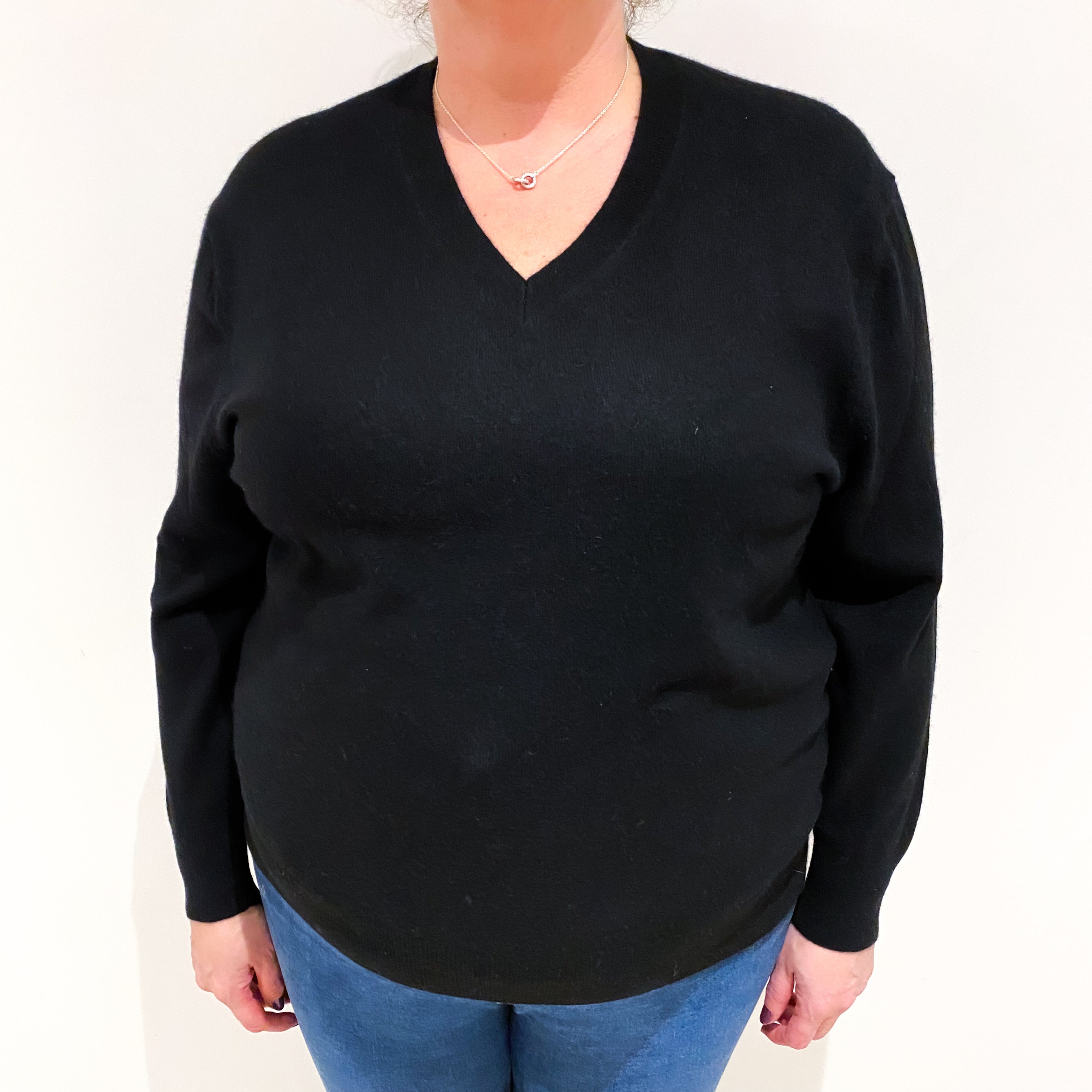 Black Cashmere V Neck Jumper Extra Large