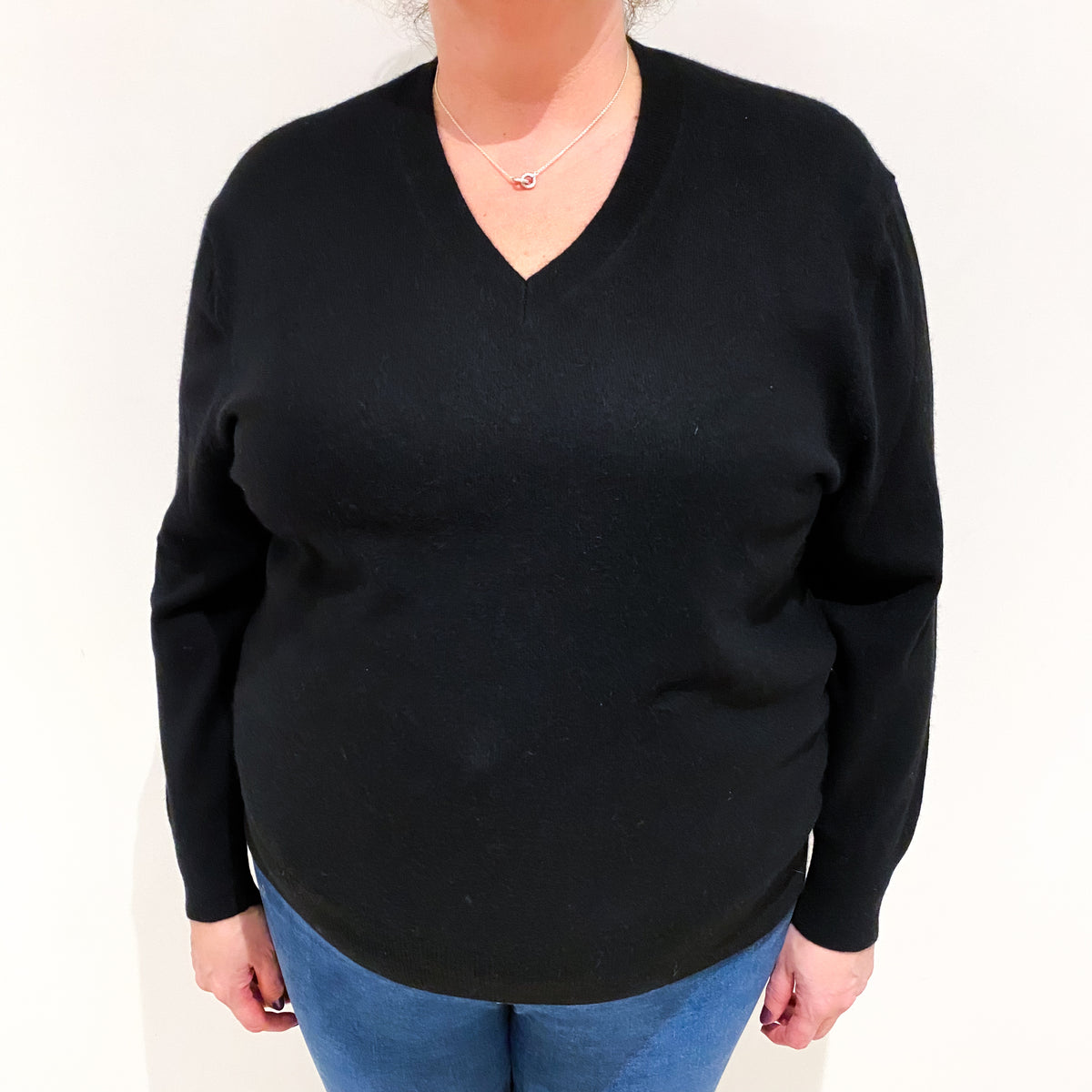 Black Cashmere V Neck Jumper Extra Large