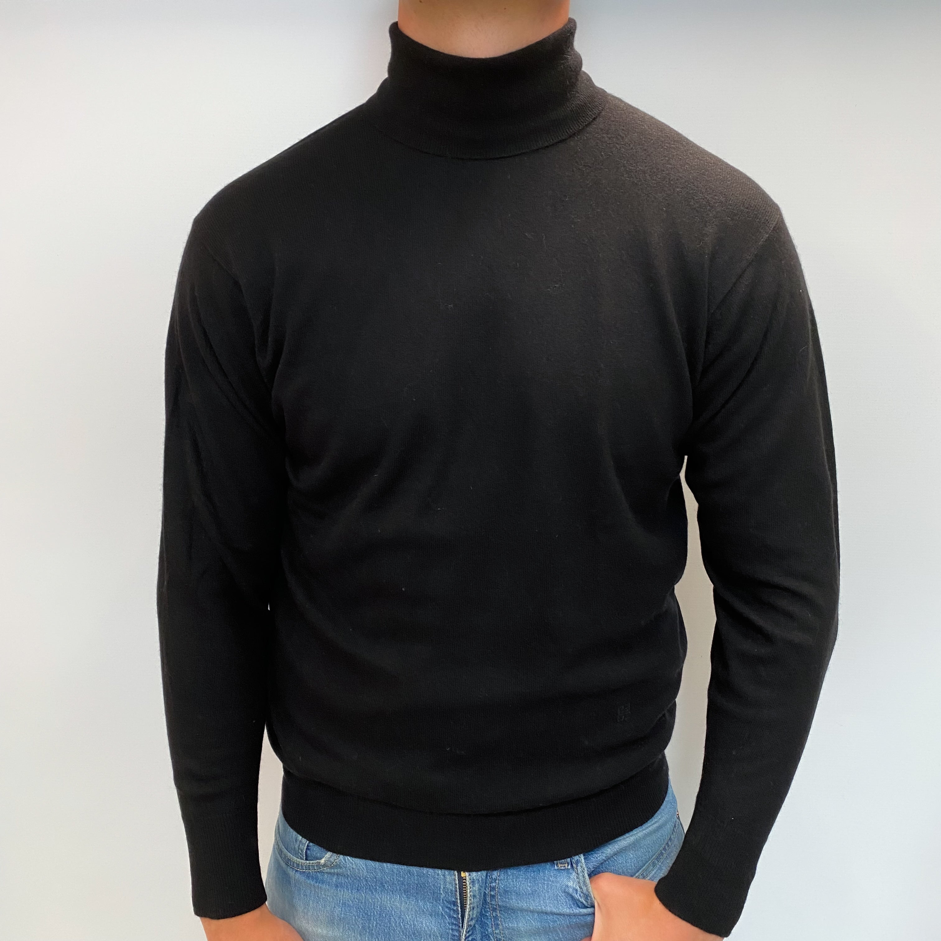 Men's Black Cashmere Polo Neck Jumper XL