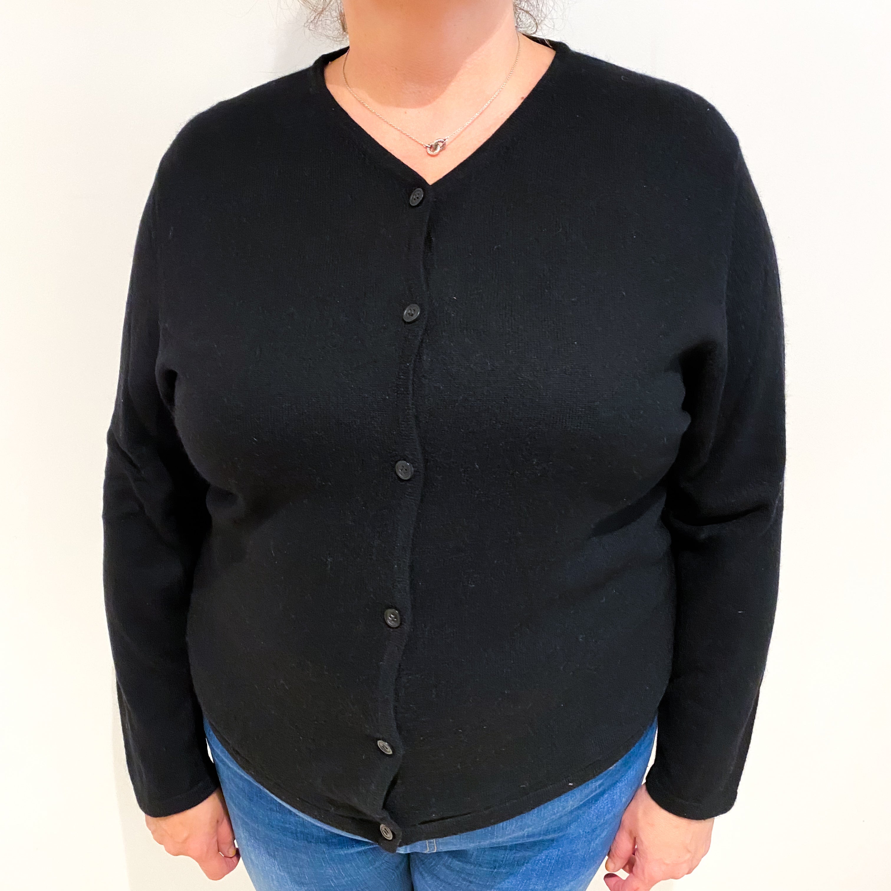 Black Cashmere V Neck Cardigan Extra Large