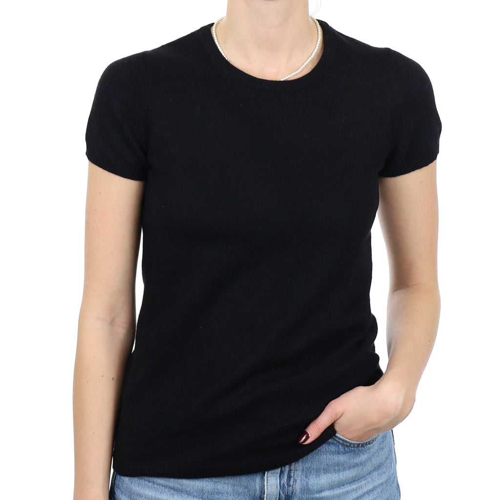 Black Cashmere Short Sleeve Crew Neck Jumper Small