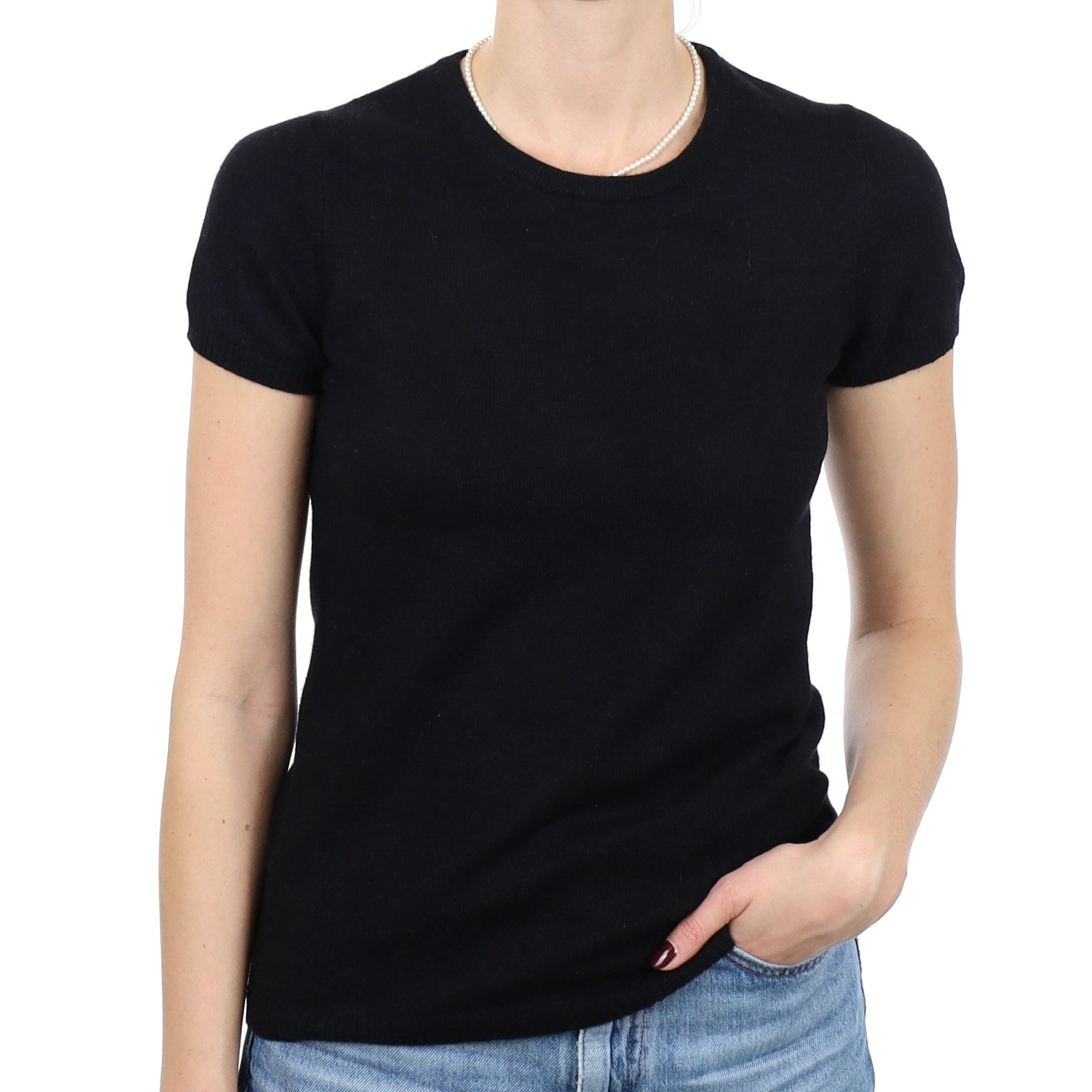 Black Cashmere Short Sleeve Crew Neck Jumper Small