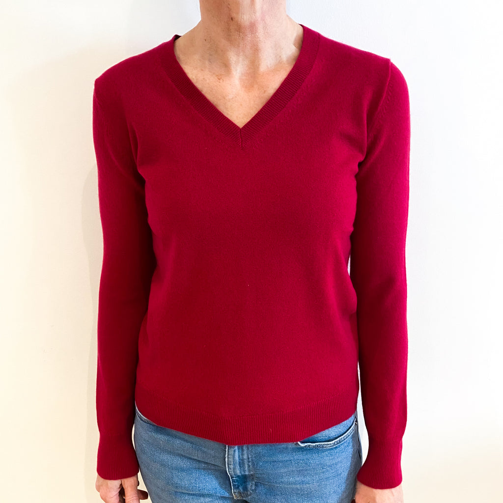 Cherry Pink Cashmere V Neck Jumper Small