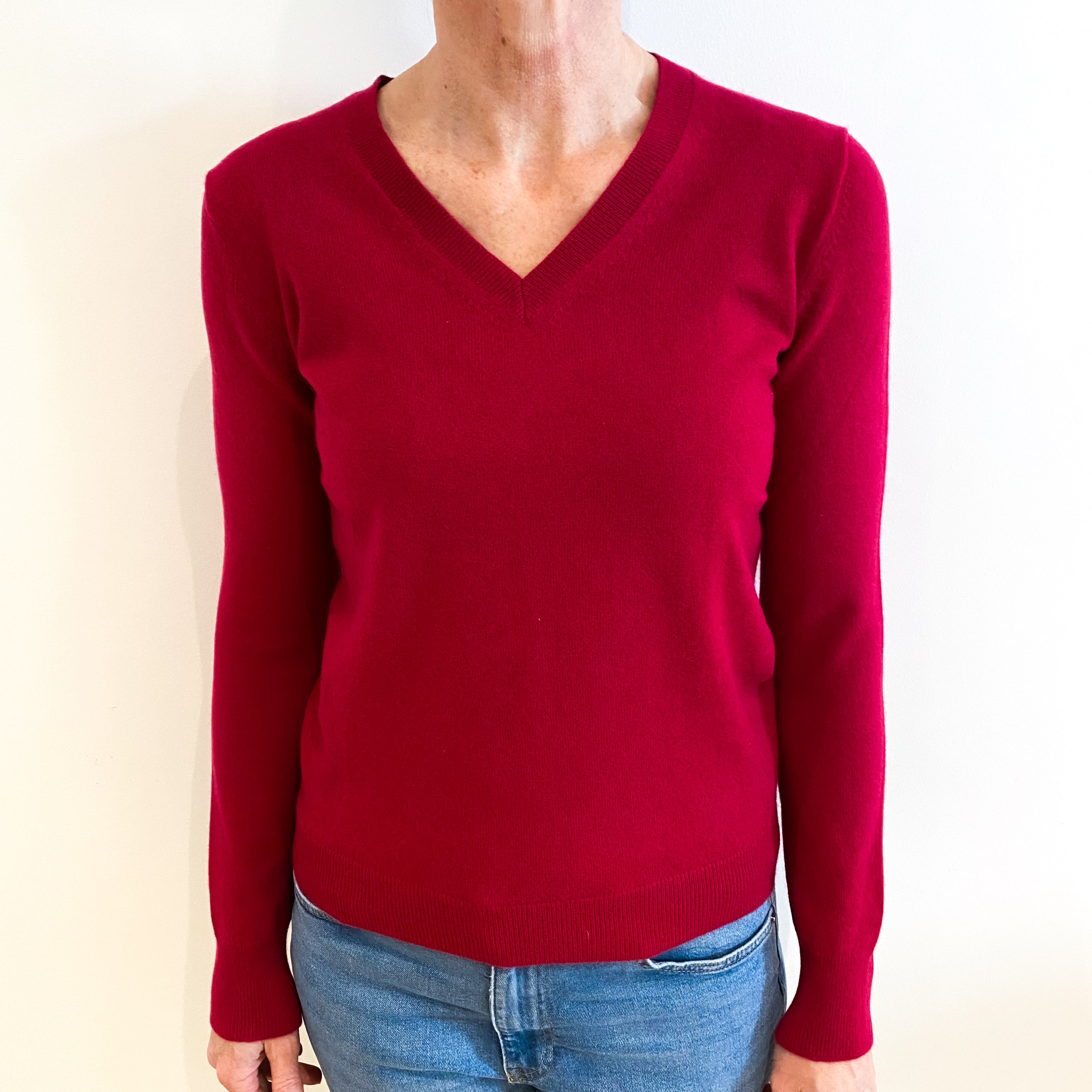 Cherry Pink Cashmere V Neck Jumper Small