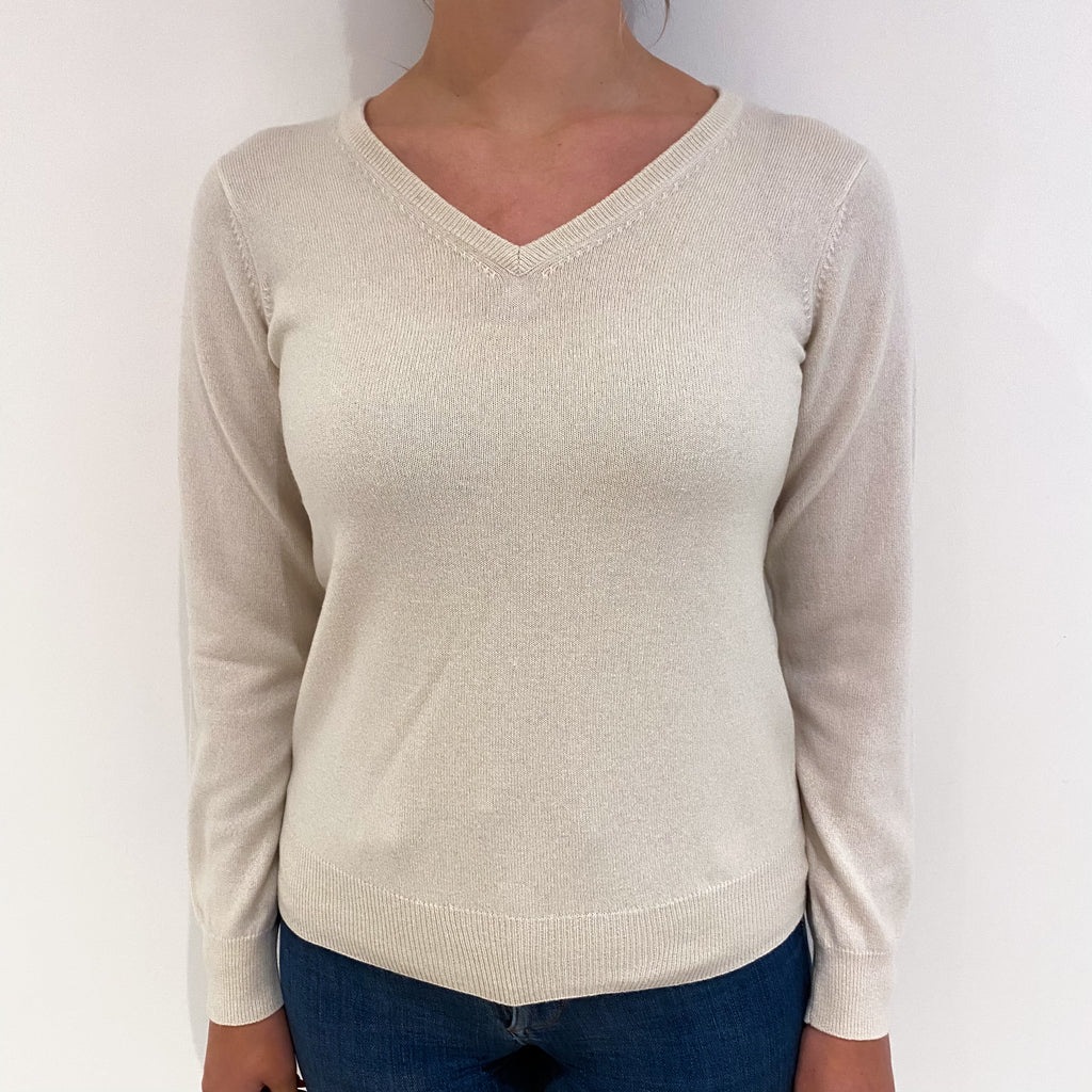 Ivory Cream Cashmere V Neck Jumper Small