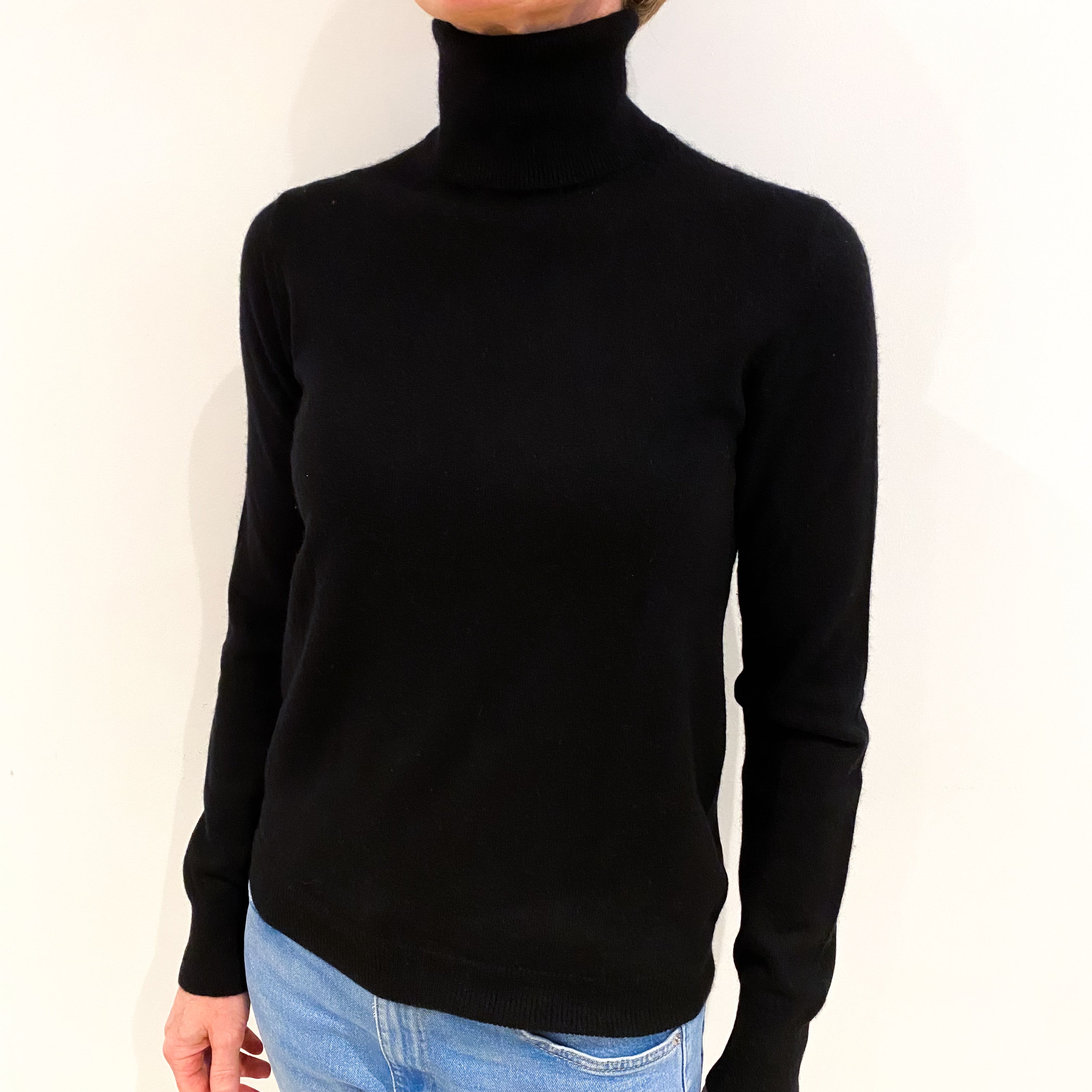Black Cashmere Polo Neck Jumper Small
