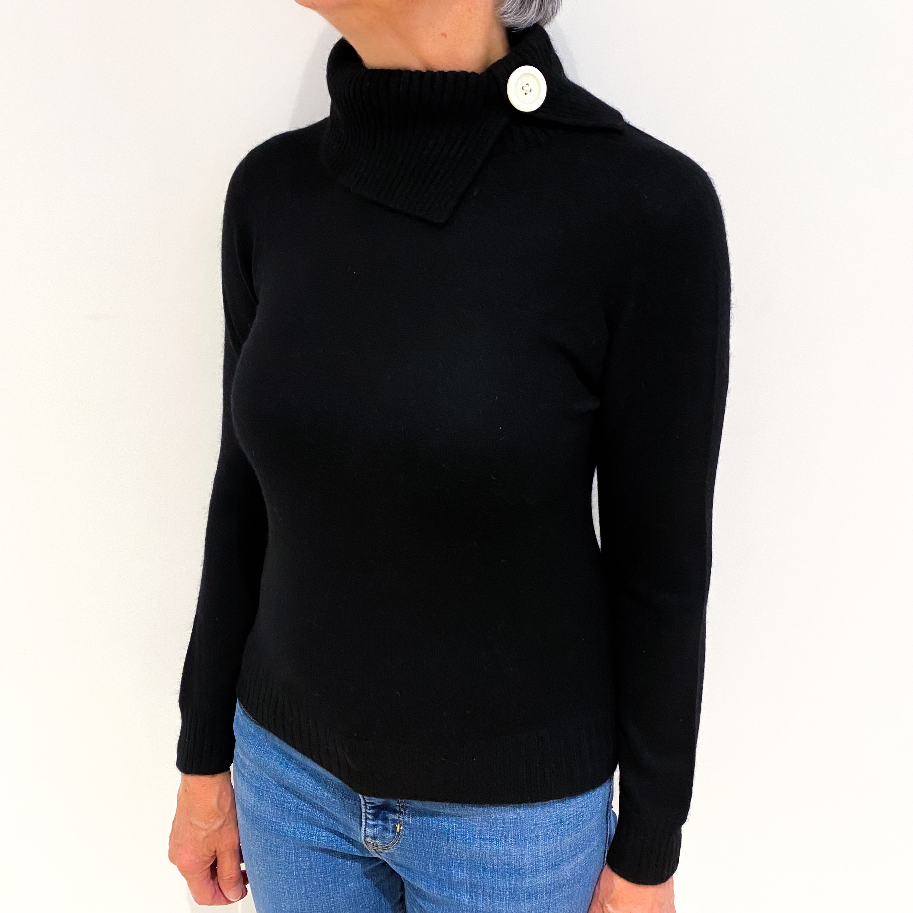 Black Cashmere Polo Neck Jumper Medium