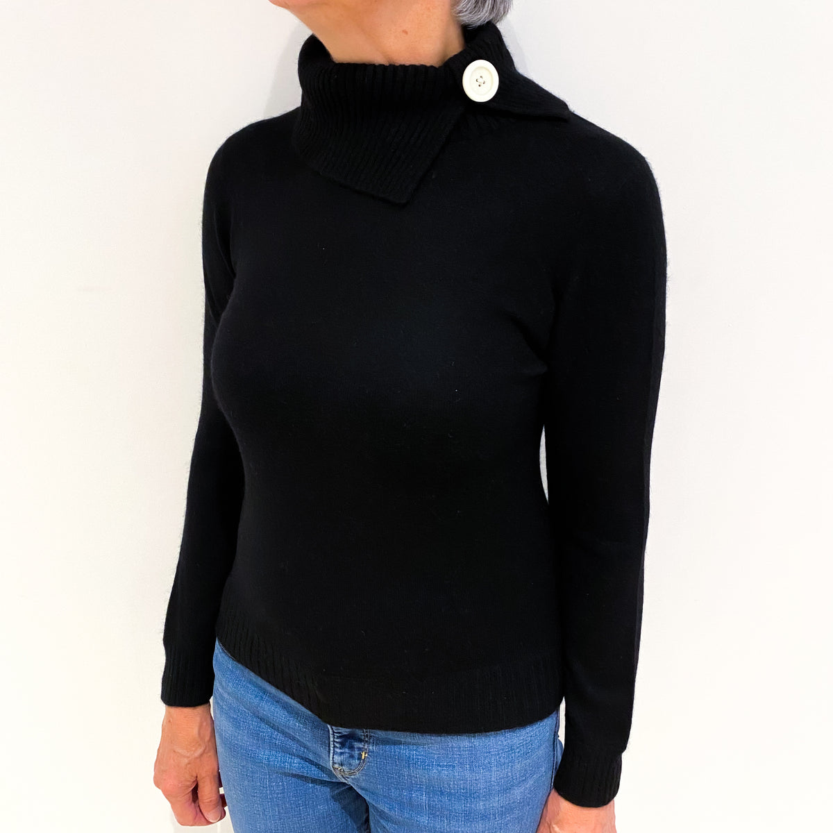 Black Cashmere Polo Neck Jumper Medium