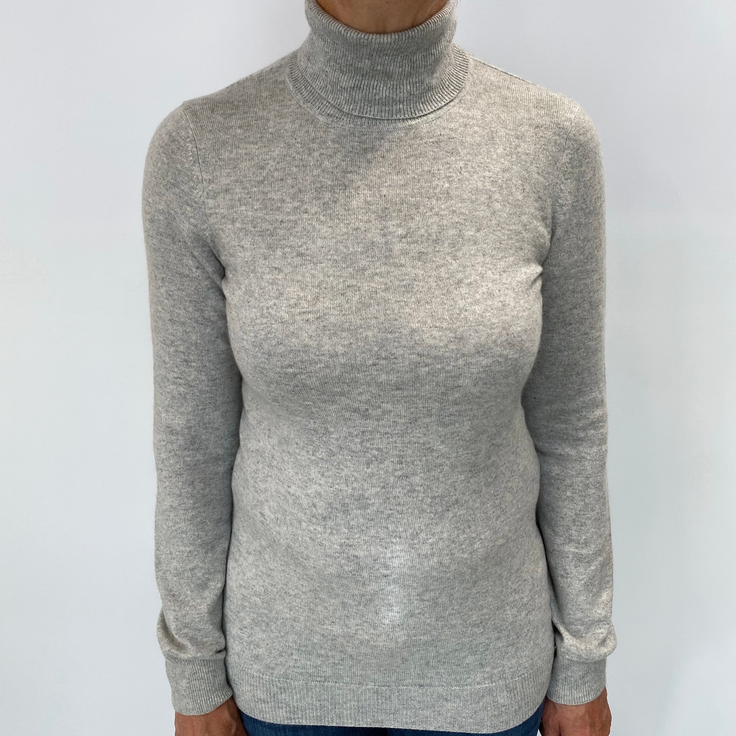Smoke Grey Cashmere Polo Neck Jumper Medium
