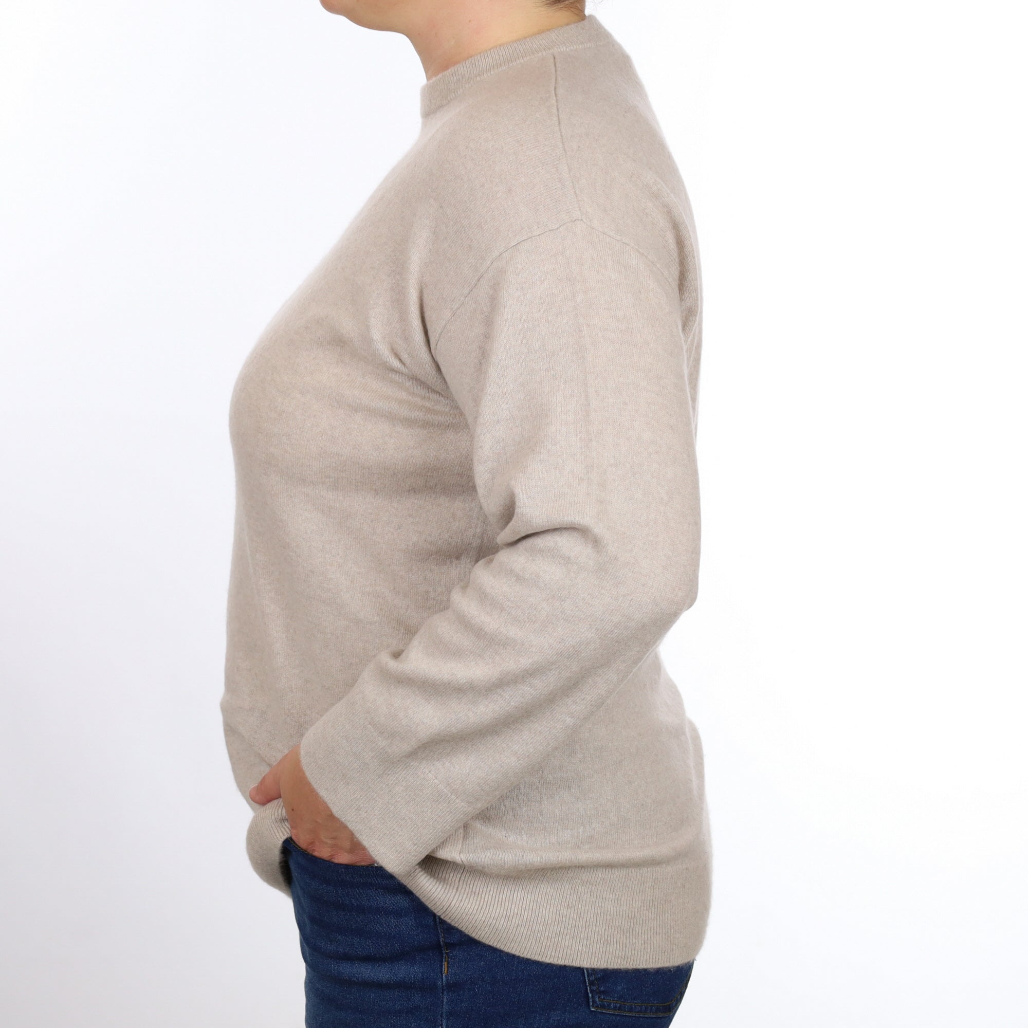 Oatmeal Cashmere Wide Sleeve Crew Neck Jumper Large