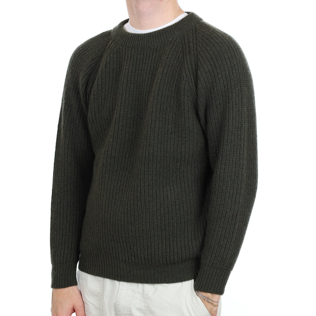 Men's Brand New Scottish Khaki Chunky Cashmere Crew Neck Jumper Large