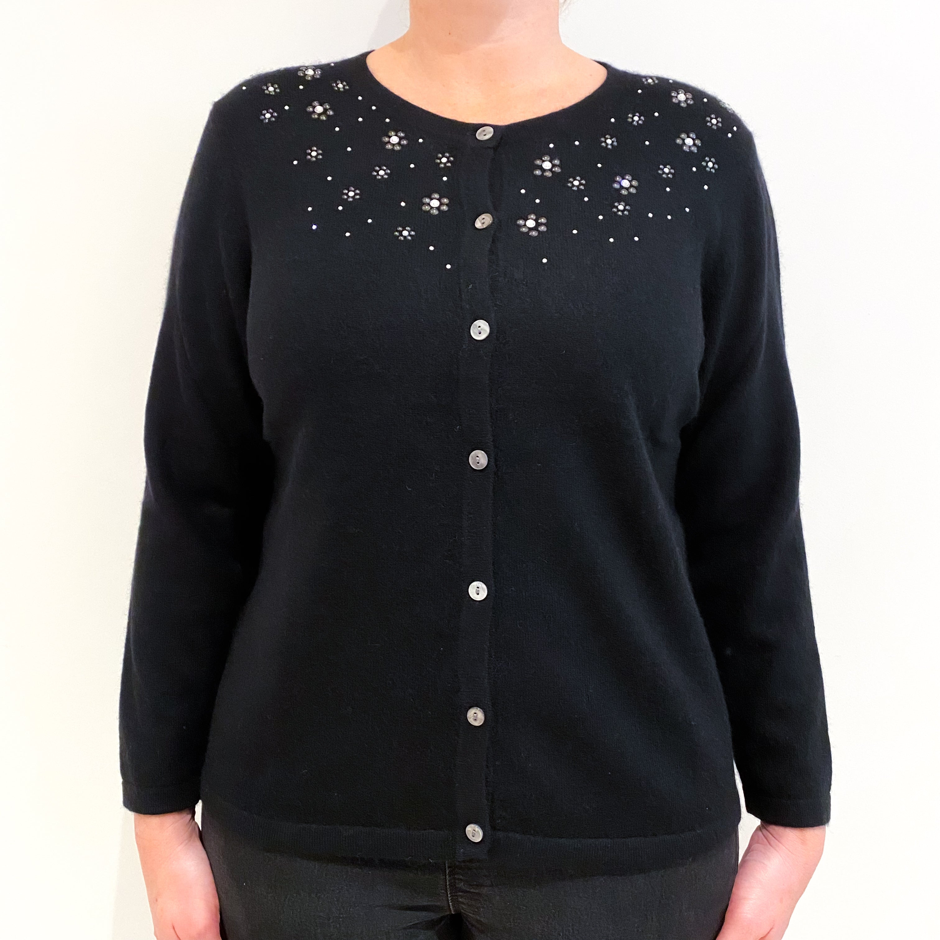 Black Diamanté Cashmere Crew Neck Cardigan Large